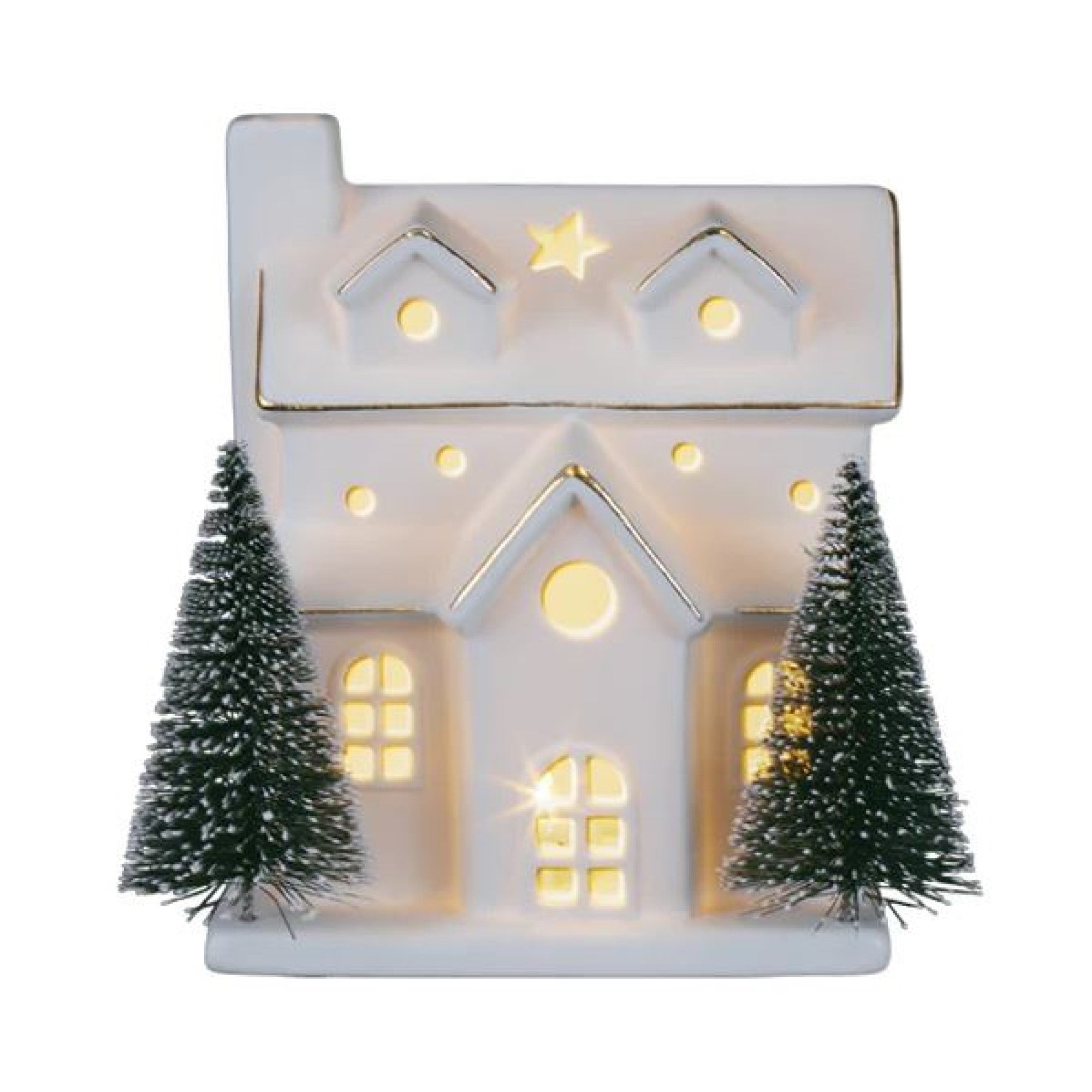 Old World Christmas Ceramic Battery-Operated Decorative House with Trees, 6in
