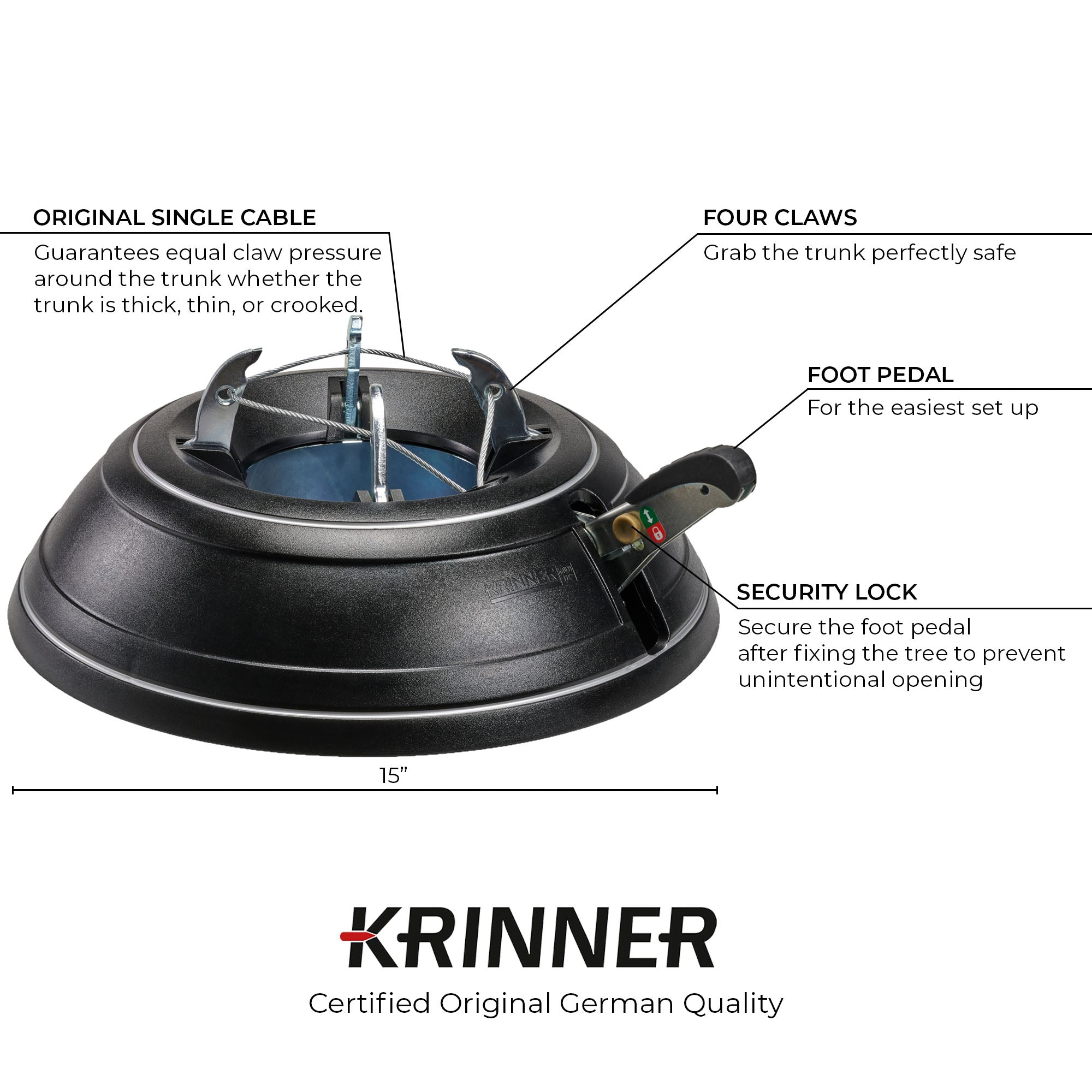 KRINNER Tree Genie Black Indoor & Outdoor Christmas Tree Stand, Vario - Foot Pedal Setup for 8 Foot Trees