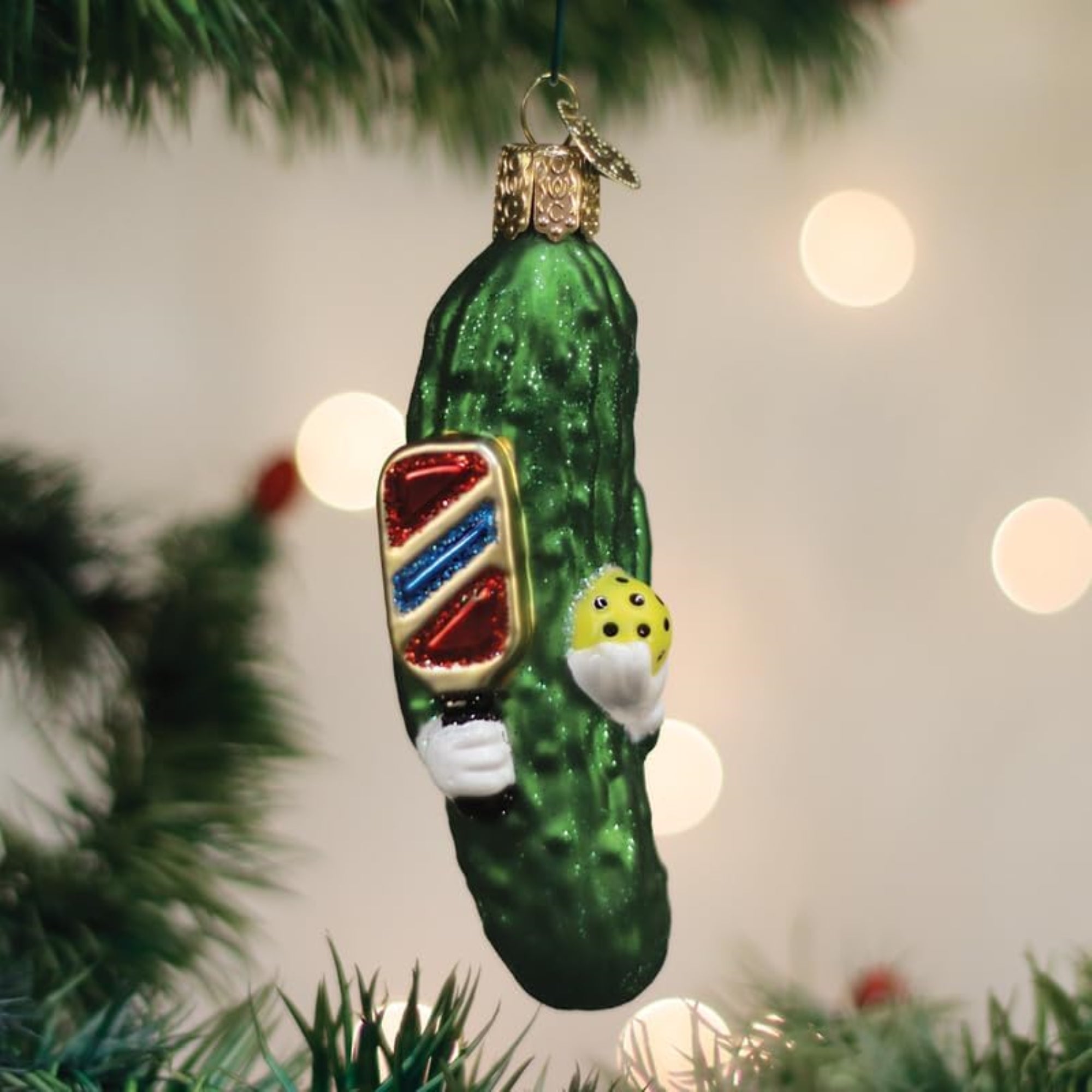 Old World Christmas Blown Glass Ornament for Christmas Tree, Pickleball Pickle