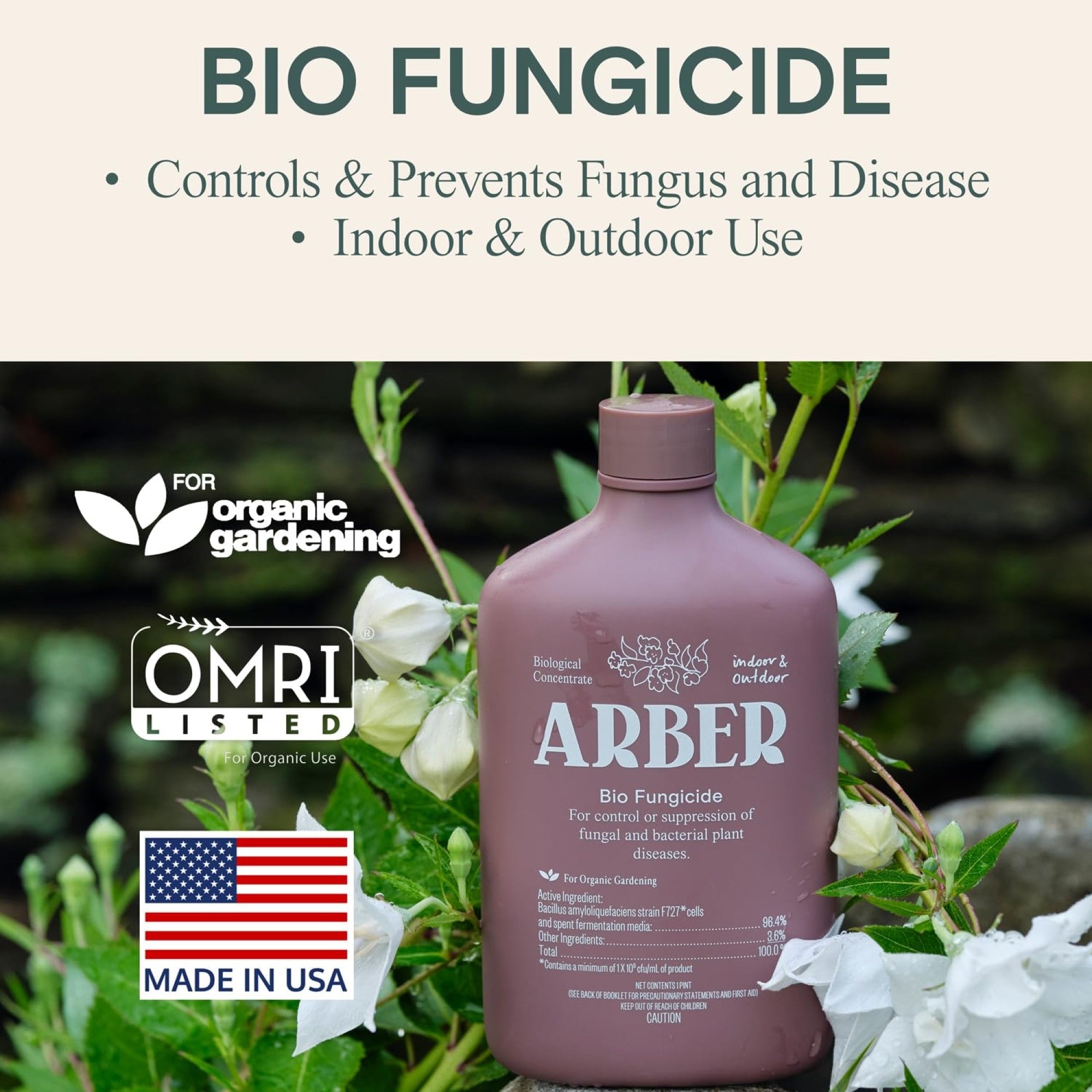 Arber Organic Bio Fungicide Concentrate for Garden Disease Control, 16 fl oz