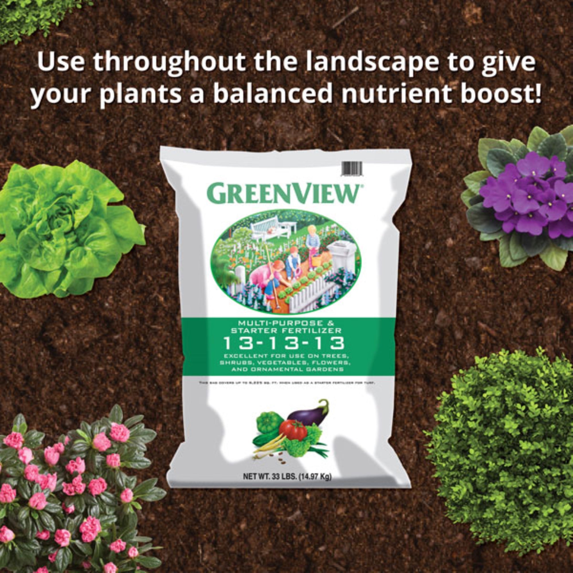 GreenView Multi-Purpose and Starter Fertilizer, 13-13-13 for Trees, Shrubs, Flowers, Vegetables & New Lawns, 33lb