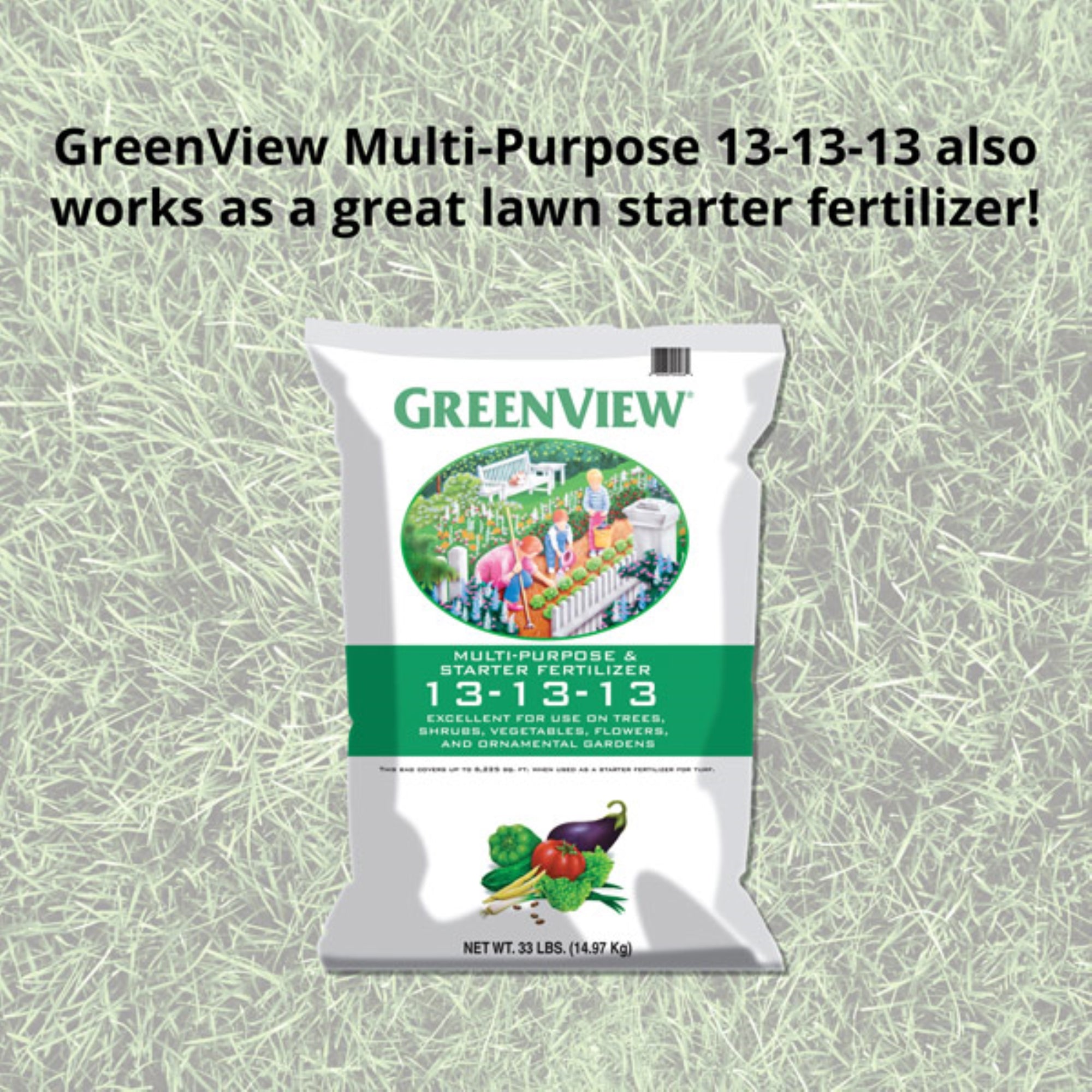 GreenView Multi-Purpose and Starter Fertilizer, 13-13-13 for Trees, Shrubs, Flowers, Vegetables & New Lawns, 33lb