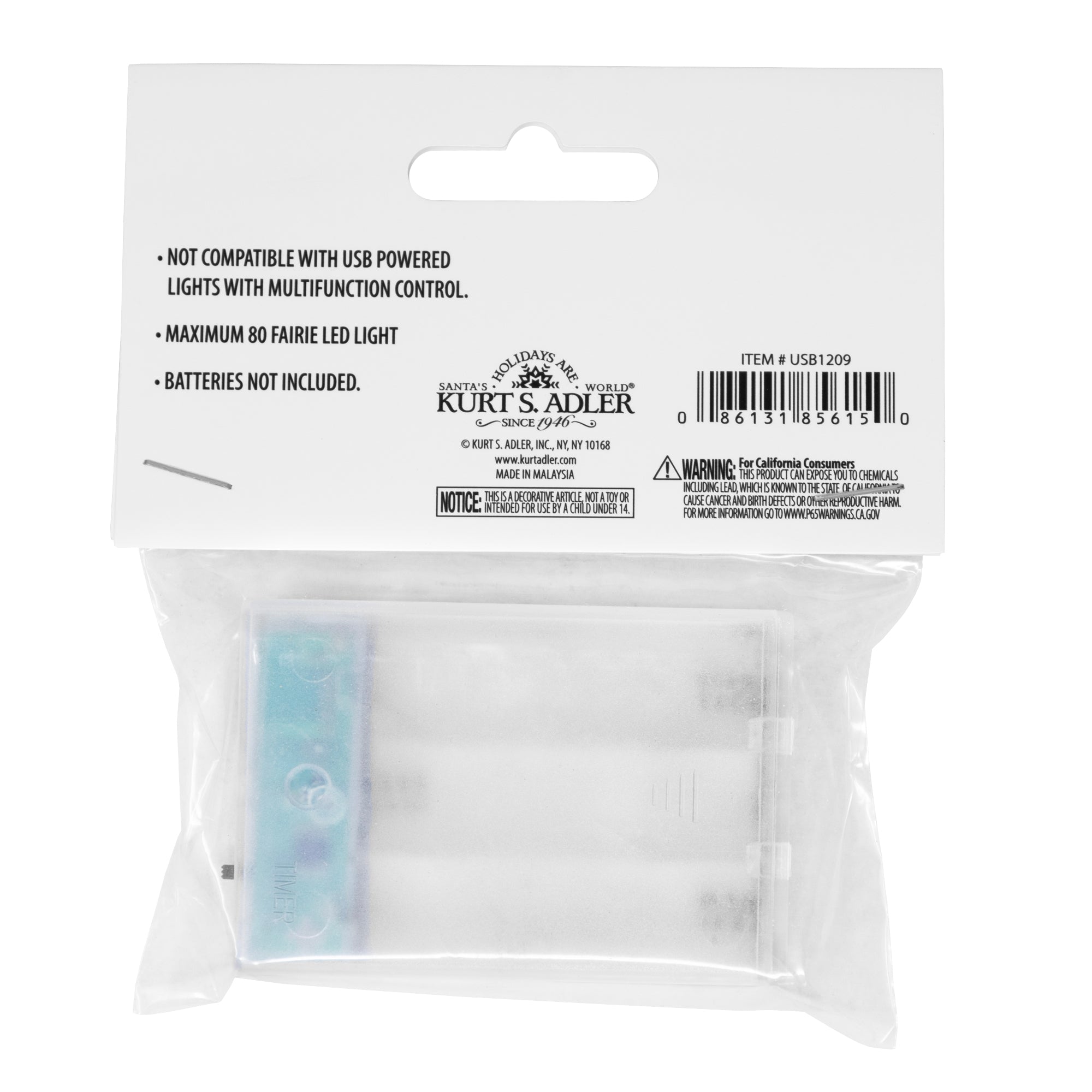 Kurt Adler Empty 3 "AA" Battery Box with USB Connection & Timer