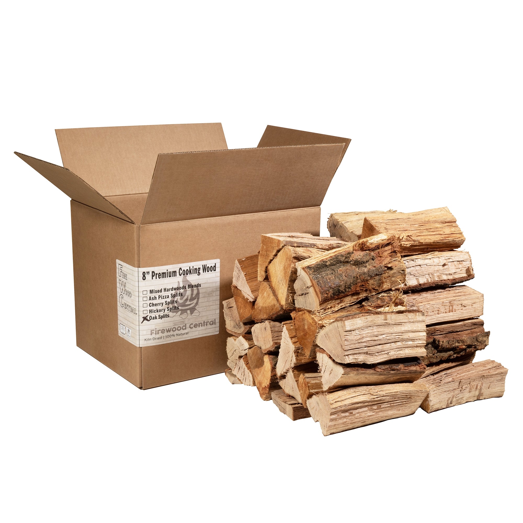 Firewood Central Kiln-Dried 8" Wood Splits for Pizza Ovens, Grilling, Smoking, BBQ, and Wood-Fired Cooking – Clean-Burning, Rich Smoky Flavor, Sustainably Sourced (30-35 Splits)