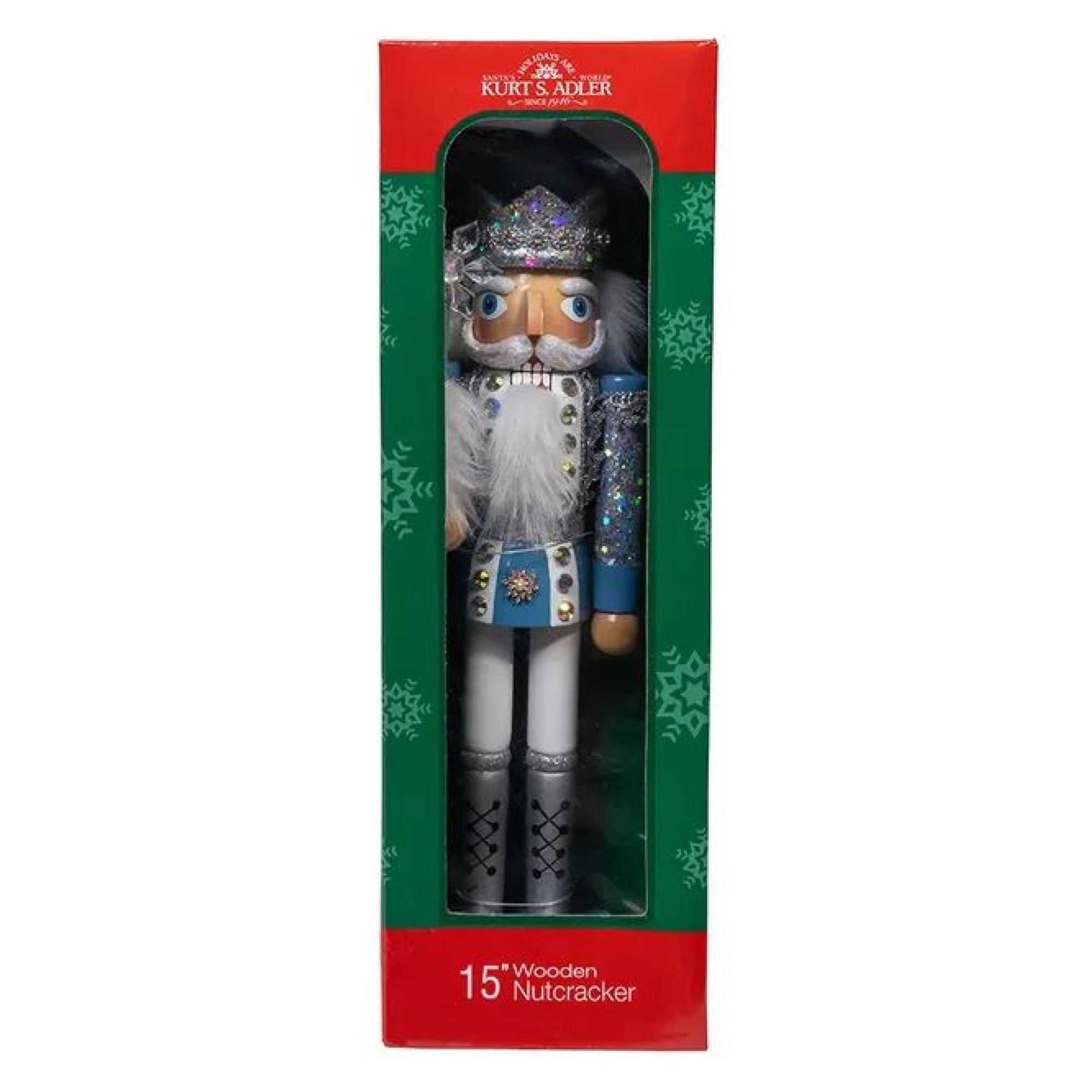 Kurt Adler Wooden Nutcracker, Blue & Platinum, 15in