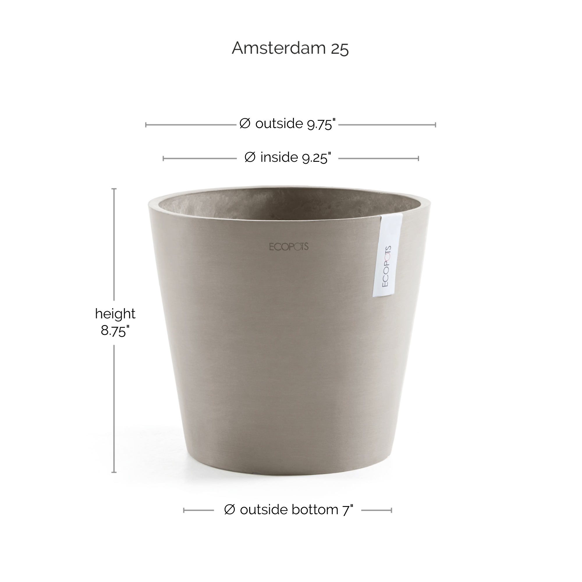 Ecopots Amsterdam Durable Modern Round In/Outdoor Recycled-Based Composite Flower Pot Planter