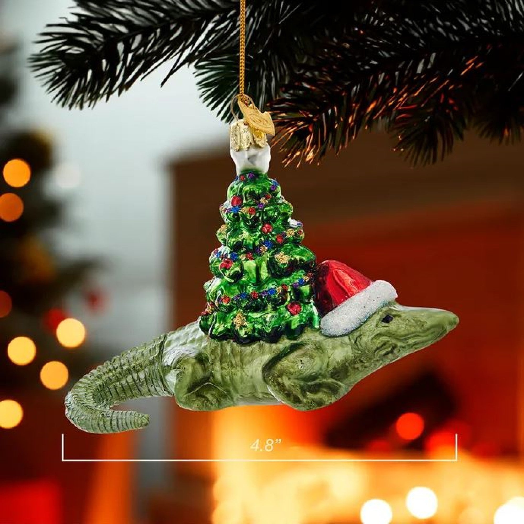 Kurt Adler Noble Gems Glass Ornament for Christmas Tree, Alligator with Christmas Tree