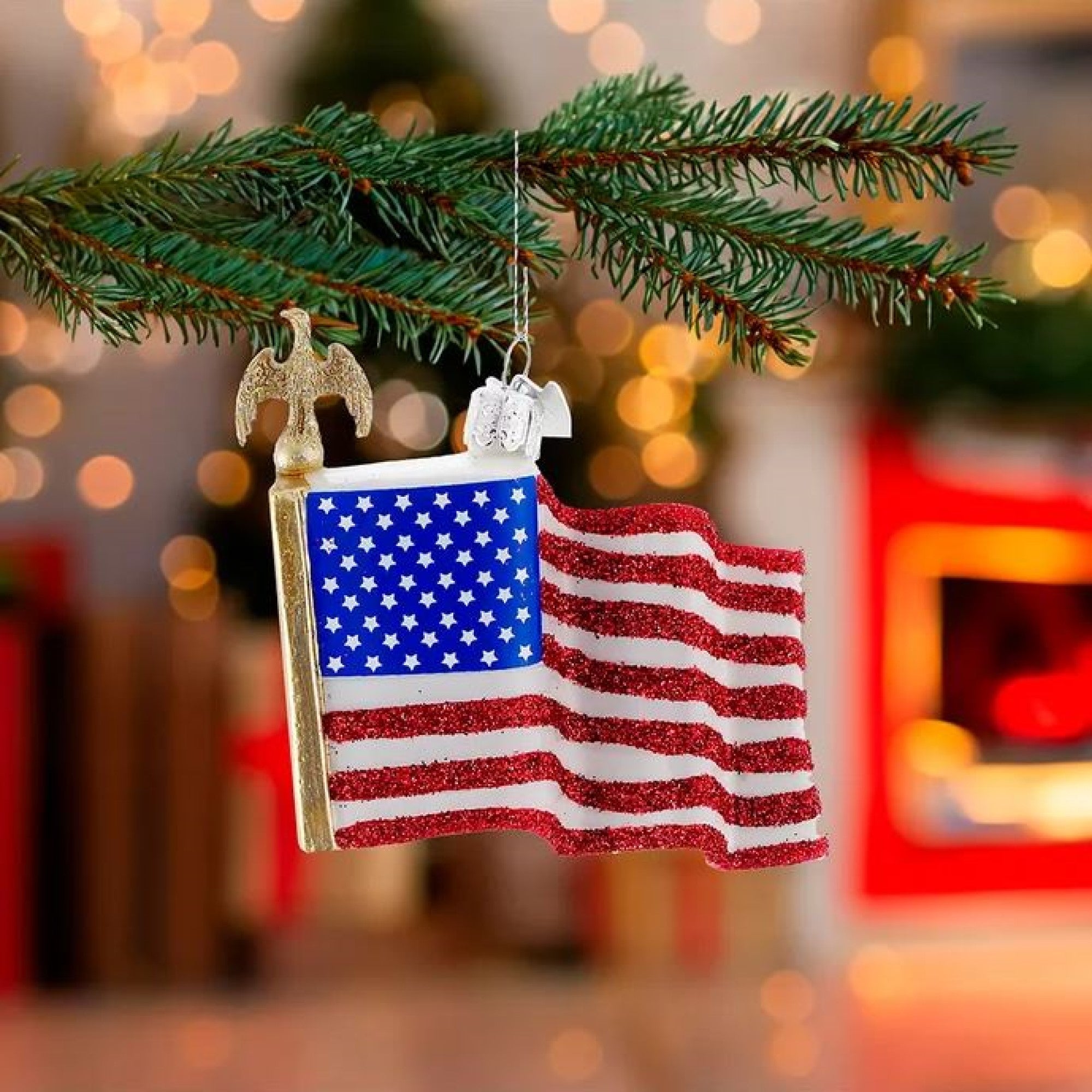 Kurt Adler Noble Gems Glass Ornament for Christmas Tree, American Flag