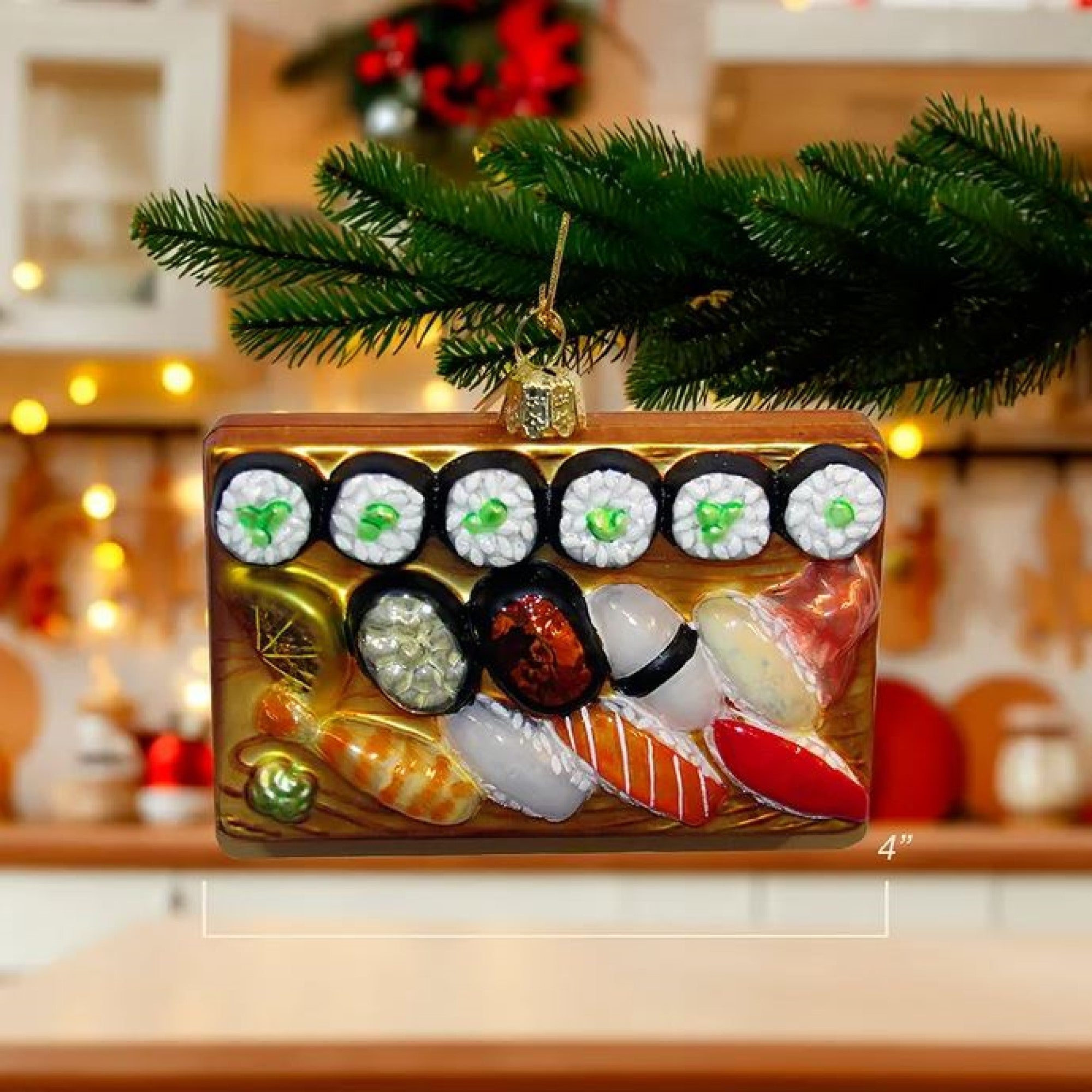 Kurt Adler Noble Gems Glass Ornament for Christmas Tree, Sushi Platter