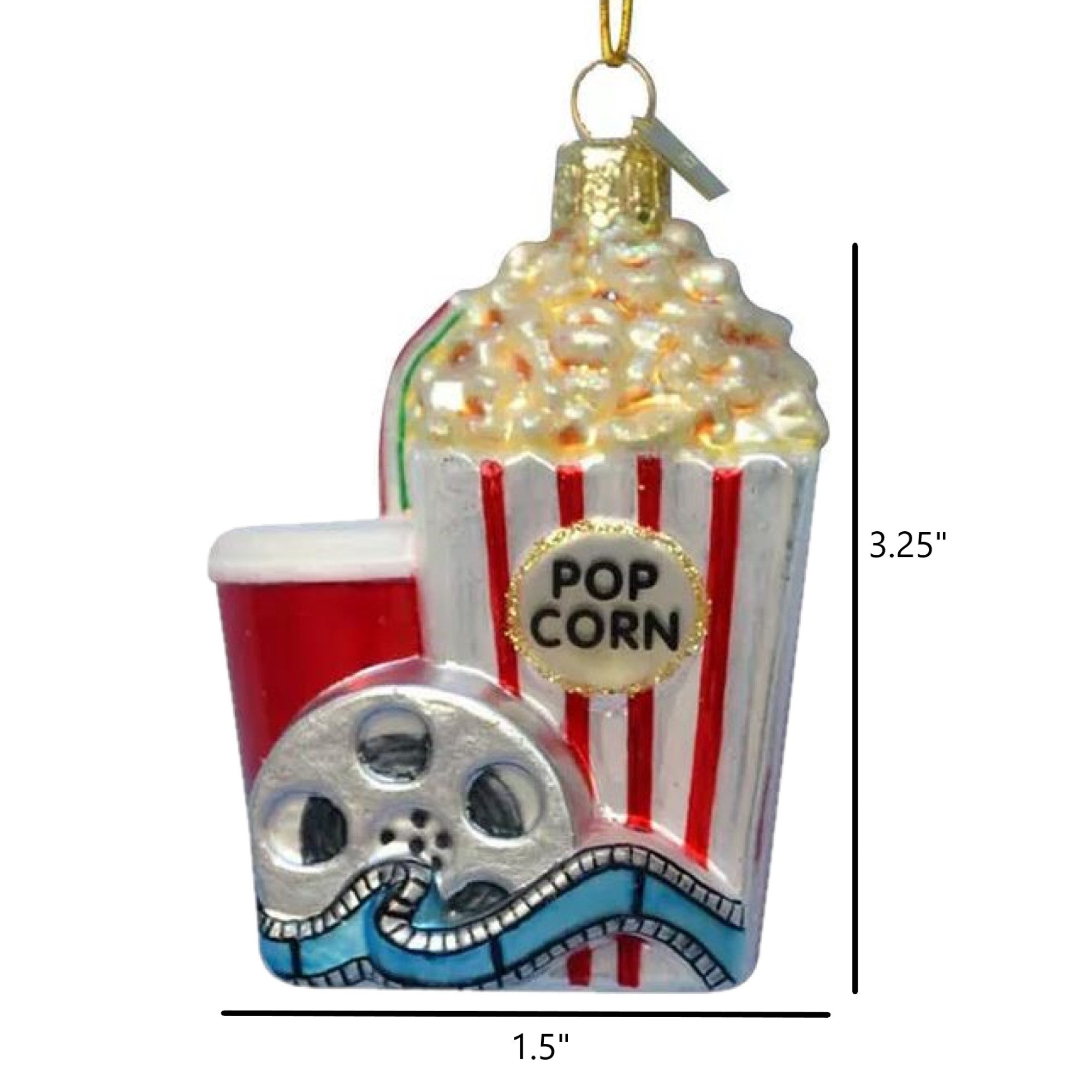 Kurt Adler Noble Gems Glass Ornament for Christmas Tree, Popcorn and Movie