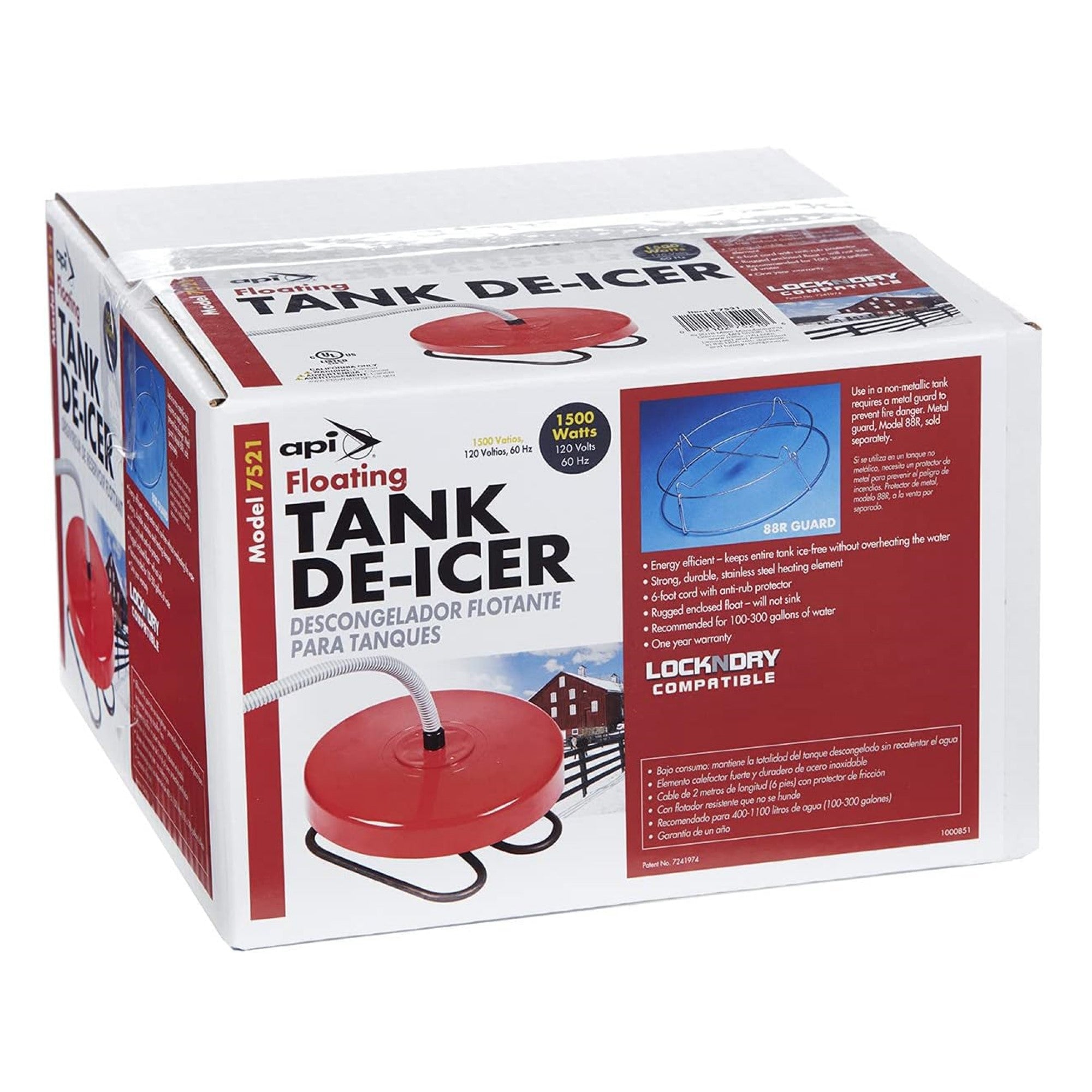 API 1500W Floating Tank De-Icer with 6ft Power Cord