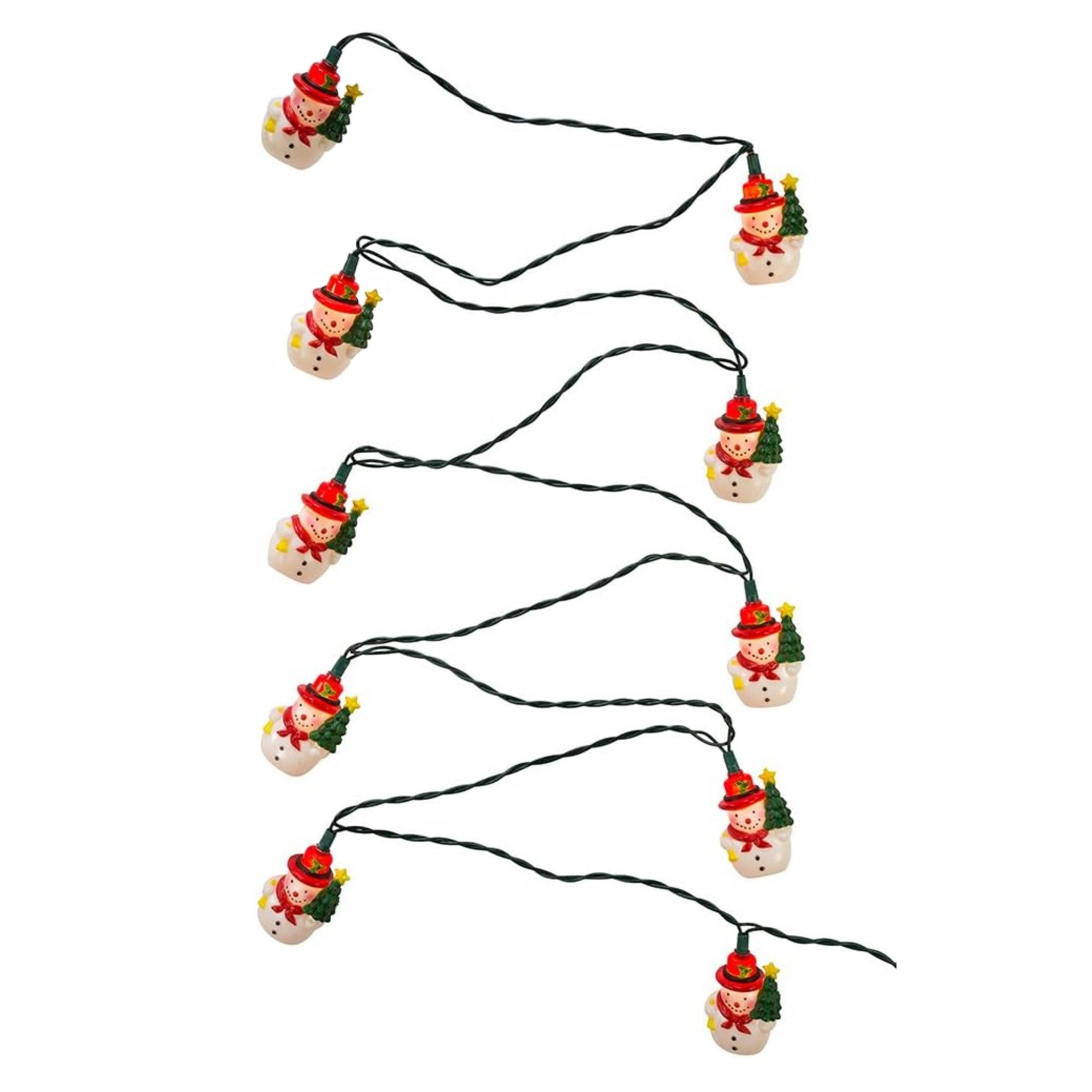 Kurt Adler Indoor/Outdoor UL 10-Light Snowman with Christmas Tree Light Set, 9ft