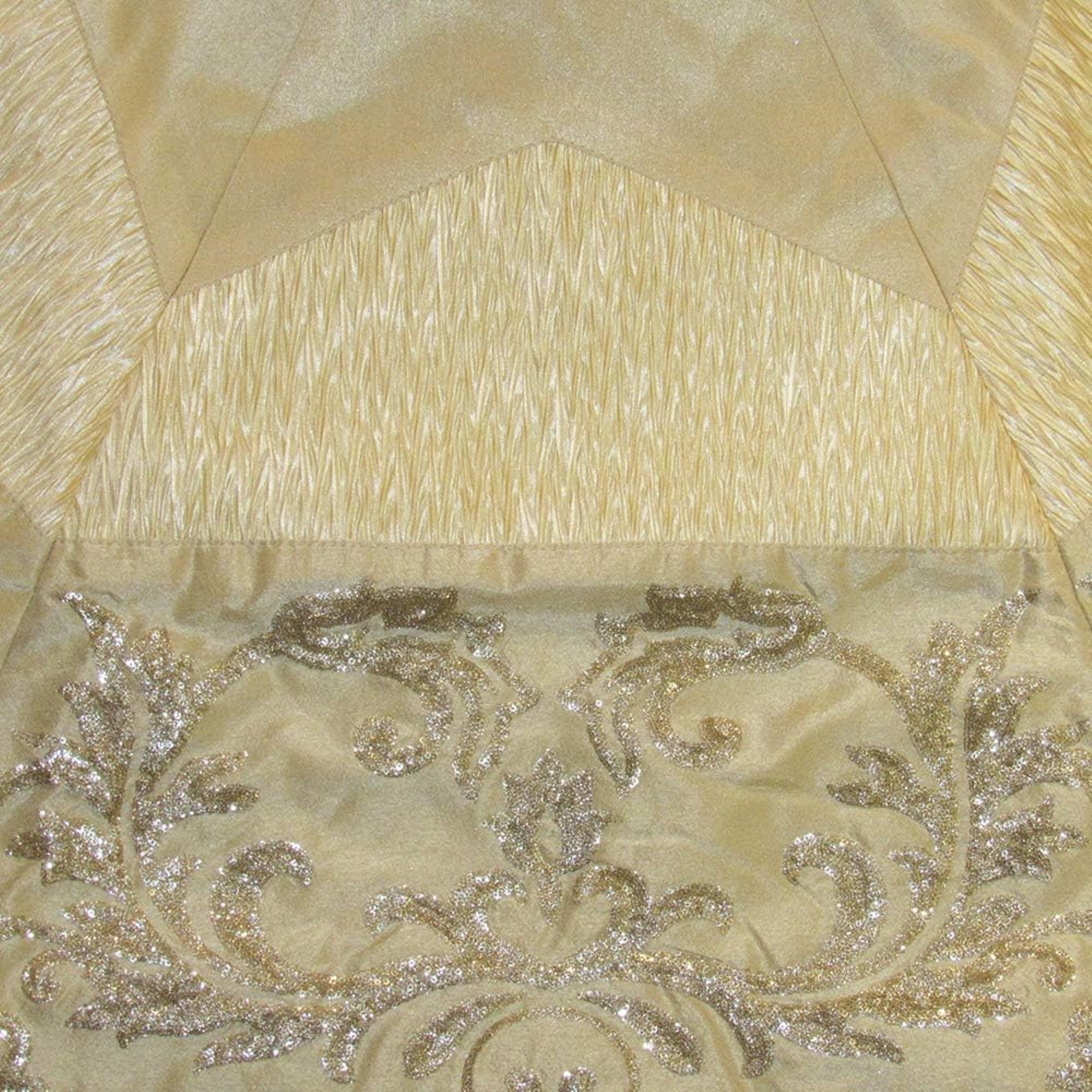 Kurt Adler Christmas Tree Skirt with Sequined Border Design, Gold/Ivory, 50in