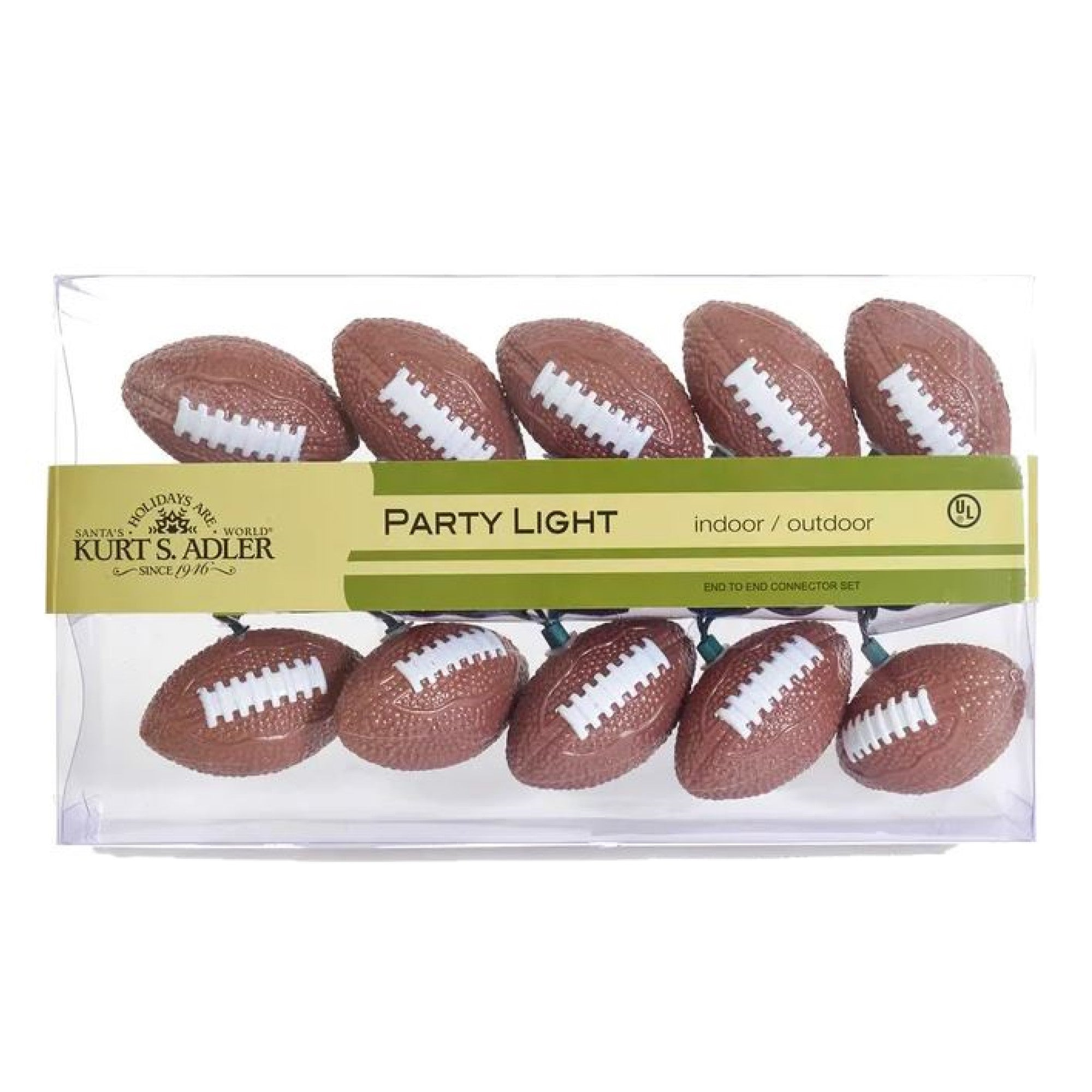 Kurt Adler Indoor/Outdoor UL 10-Light Football Light Set, 9ft