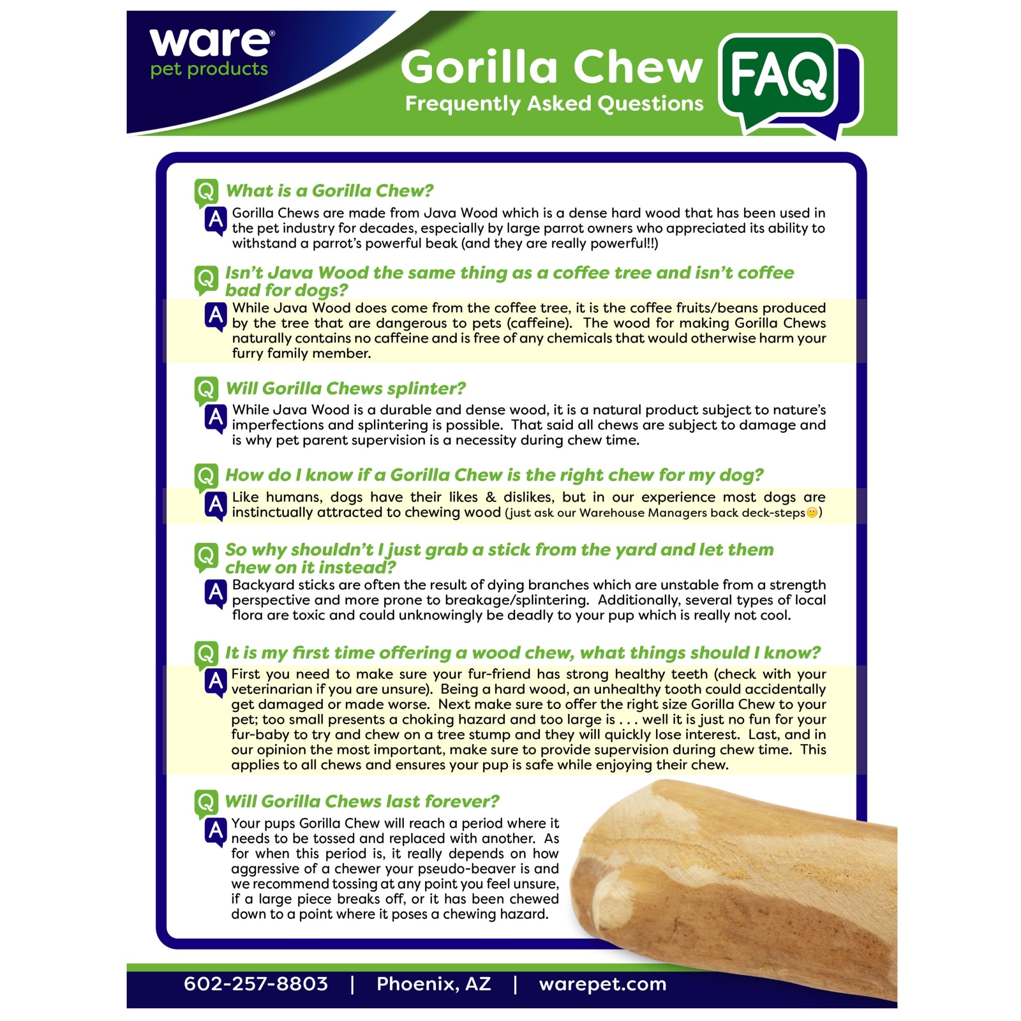 Ware Gorilla Chew Dog Toy – Natural Wood Chew for Dental Health, Extra Small