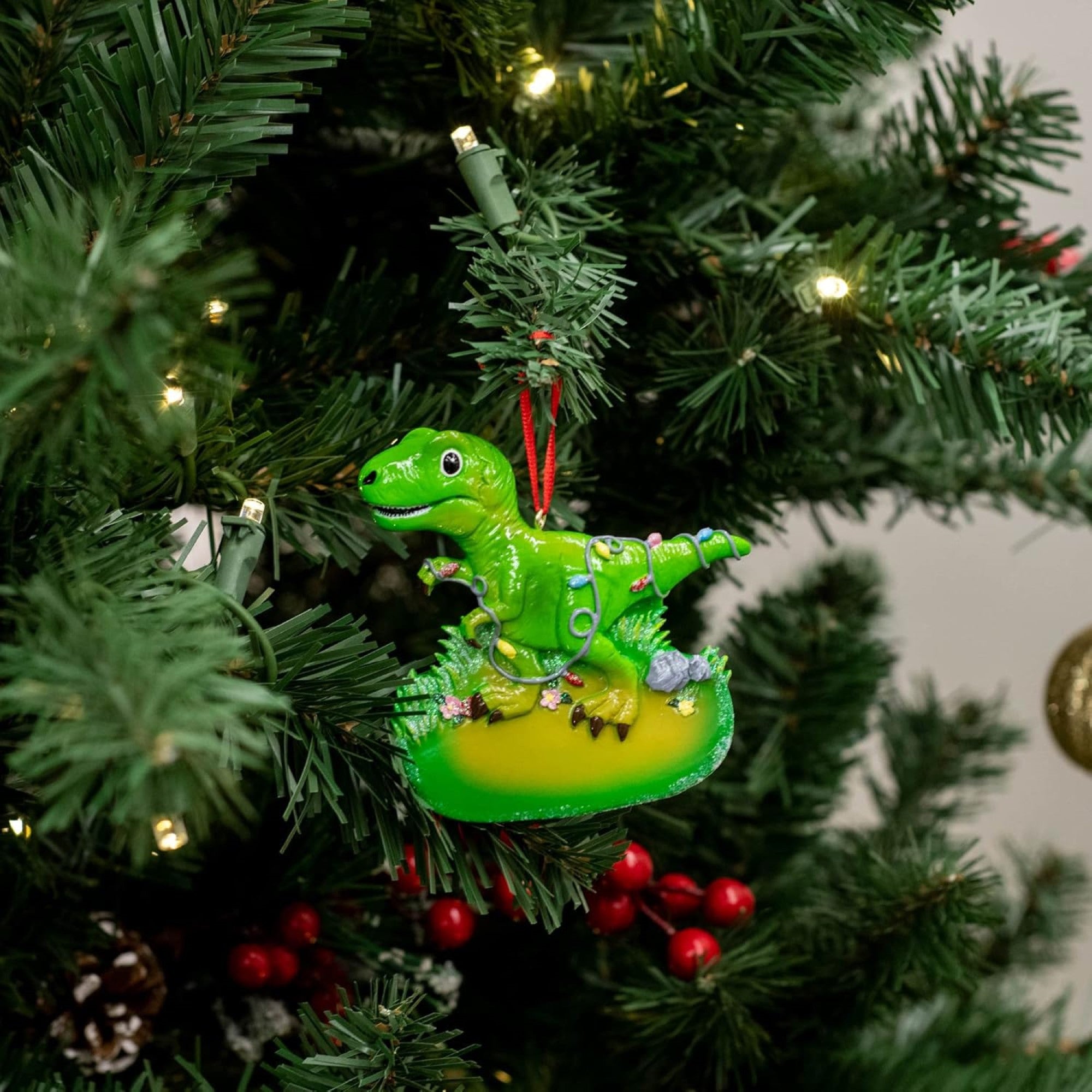 Kurt Adler Resin Ornament for Christmas Tree, T-Rex Dinosaur with Lights