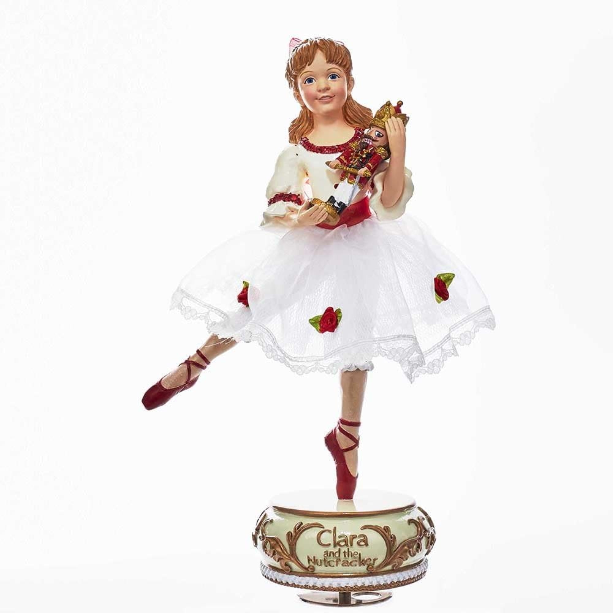 Kurt Adler Wind-Up Musical Tabletop Decor, Clara with Nutcracker from The Nutcracker Suite, 11.5"