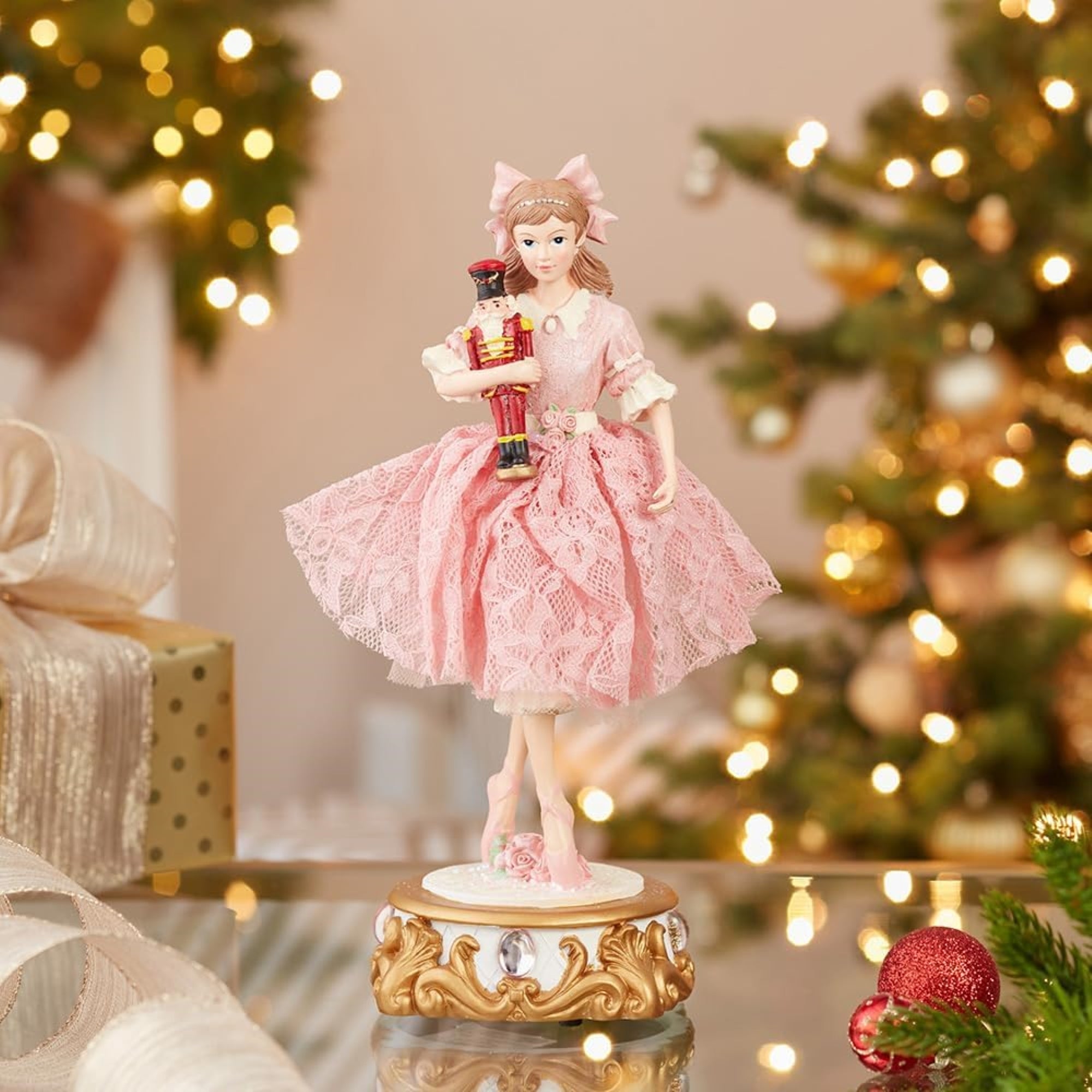 Kurt Adler Wind-Up Musical Tabletop Decor, Clara Ballet Nutcracker Suite, 11.25"