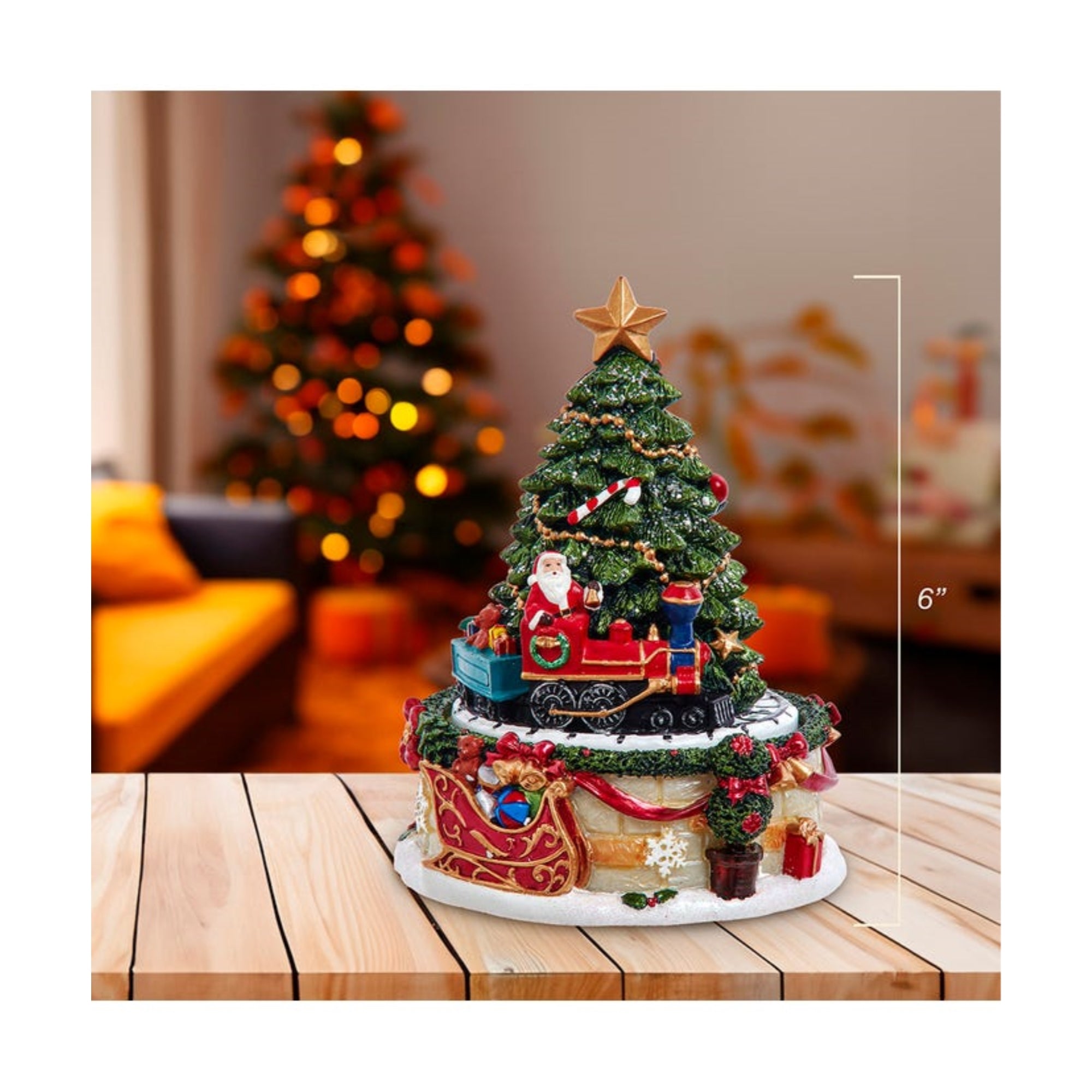 Kurt Adler Musical Wind-Up Table Piece, 6" Revolving Christmas Tree Plays "O Christmas Tree"