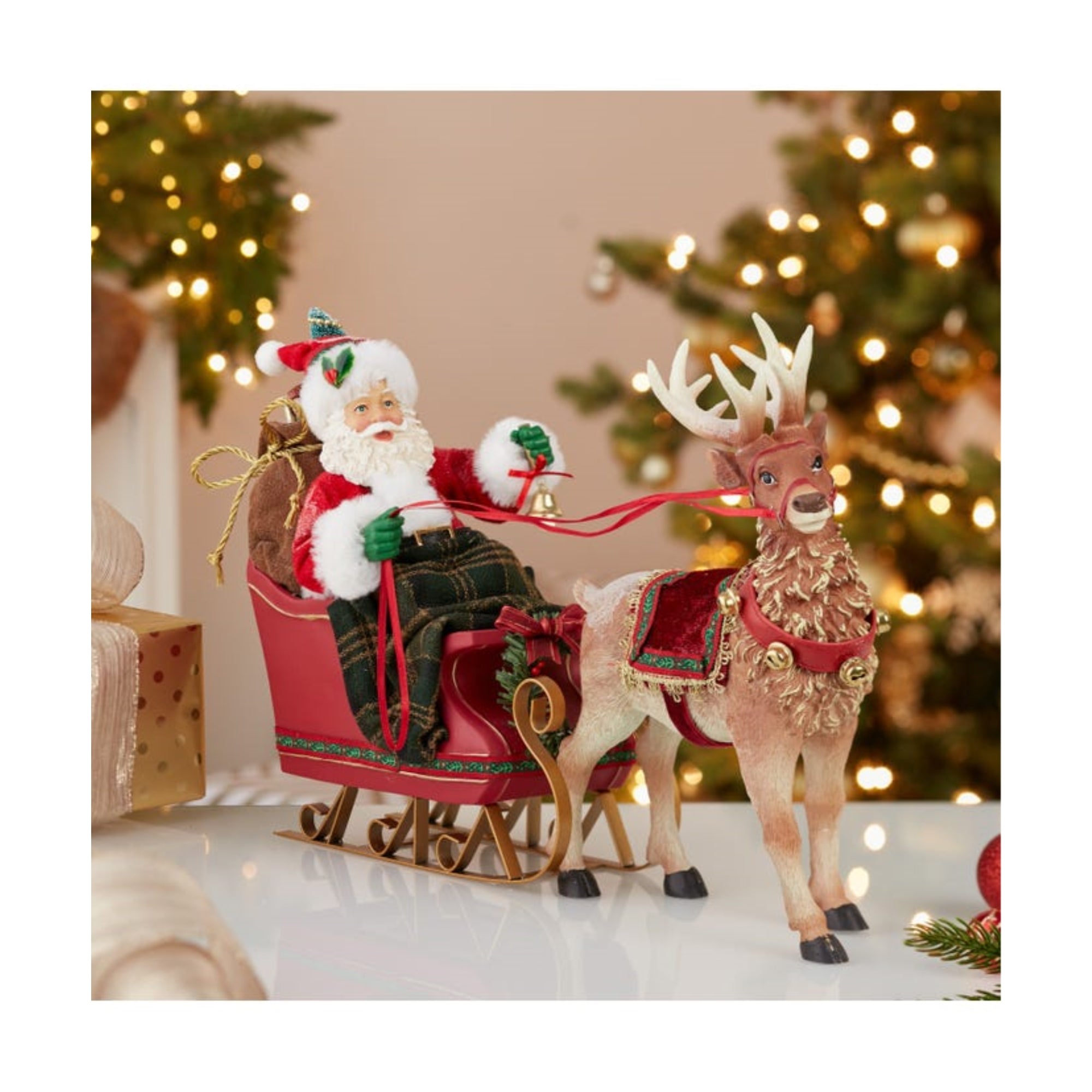 Kurt Adler Fabriché Santa in Sleigh With Deer Standing Christmas Display