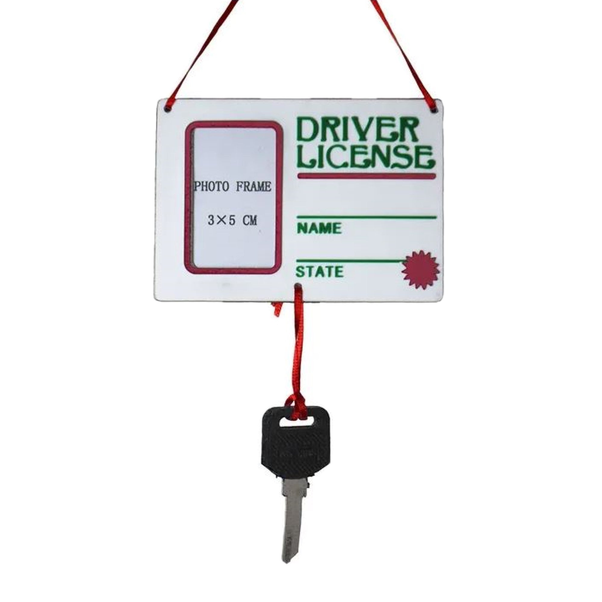 Kurt Adler Wooden Picture Frame Ornament for Christmas Tree, Drivers License with Key