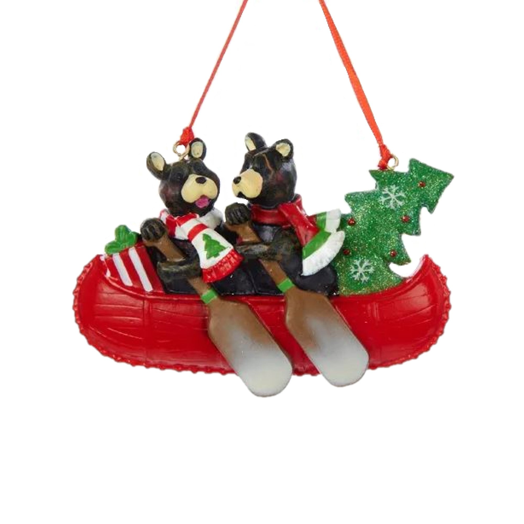Kurt Adler Resin Ornament for Christmas Tree, 2 Bears in Canoe