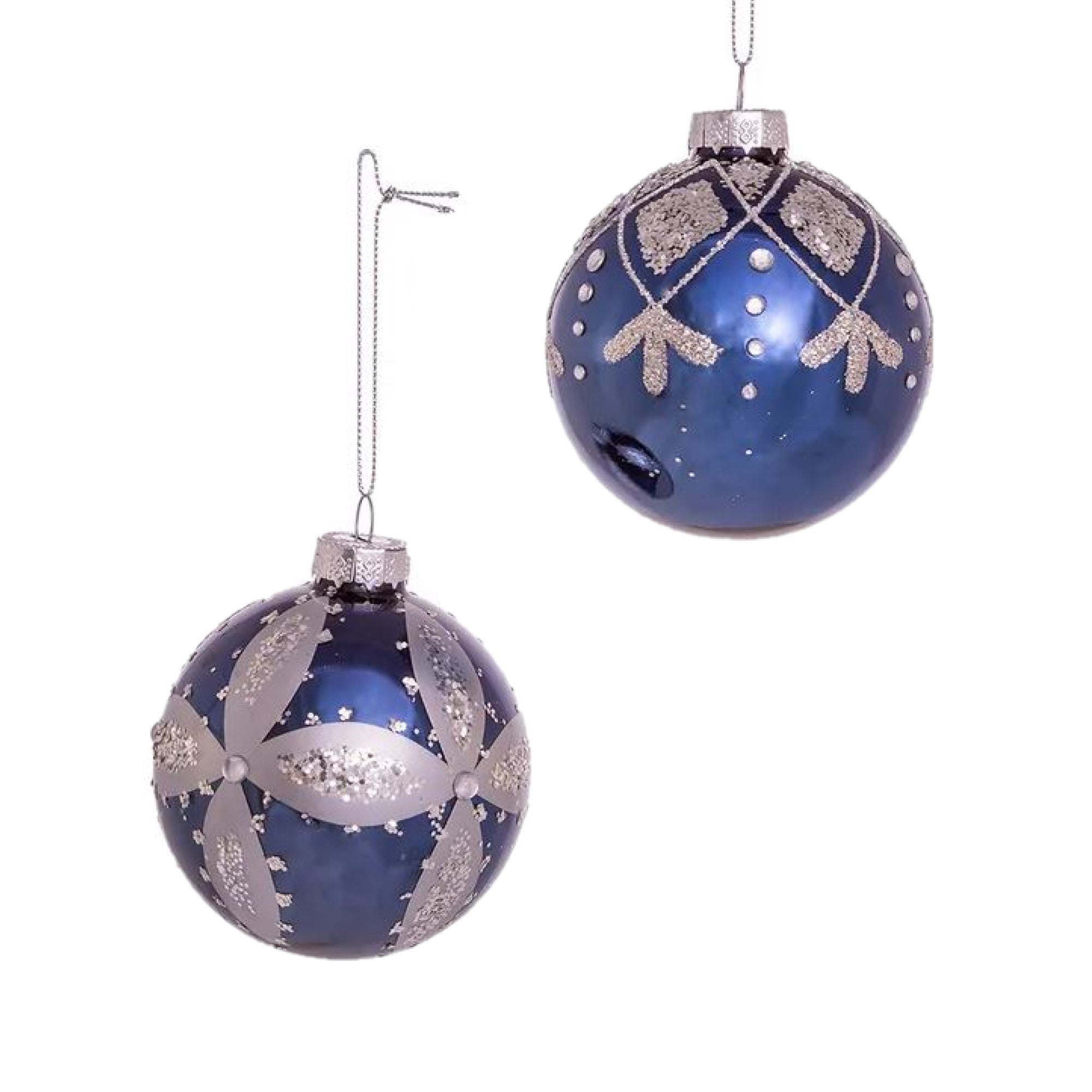 Kurt Adler Glass Ball Ornaments for Christmas Tree, Navy & Silver (Pack of 6)