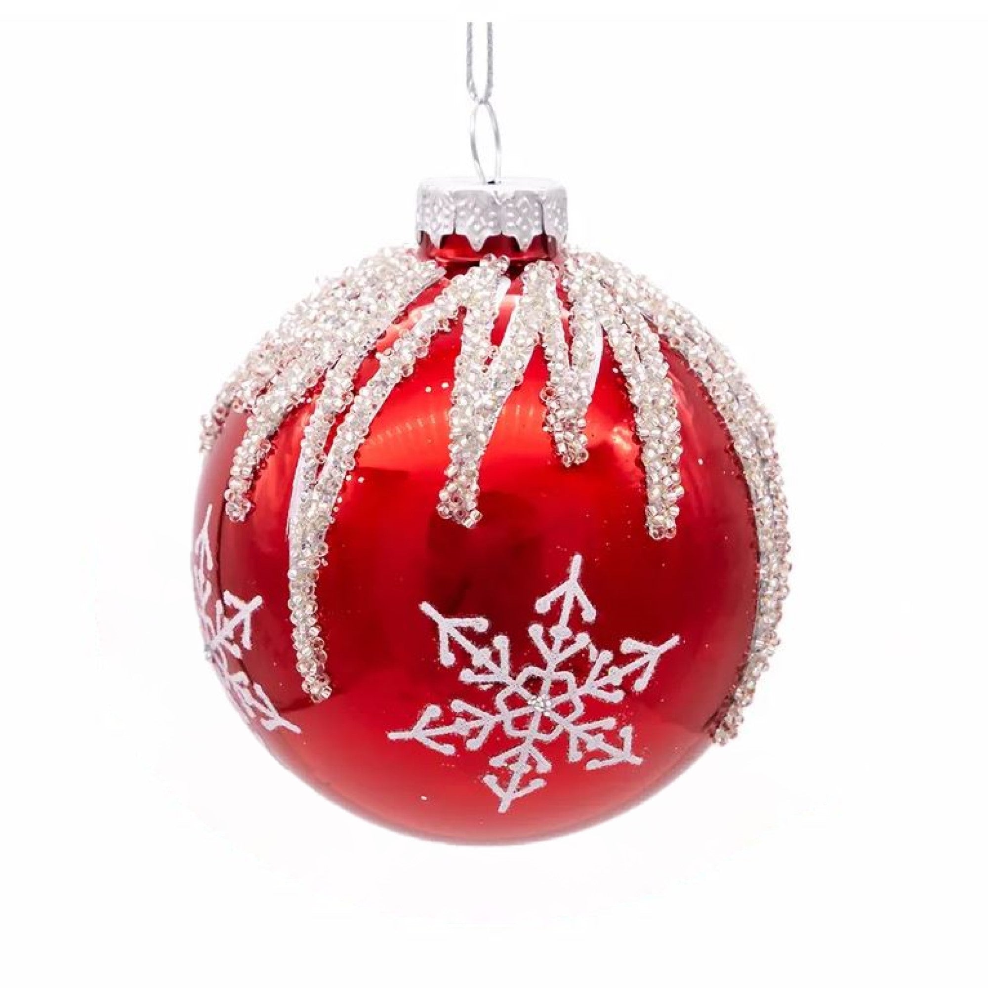Kurt Adler Glass Ball Ornaments for Christmas Tree, Red & Silver Snowflake (Pack of 6)