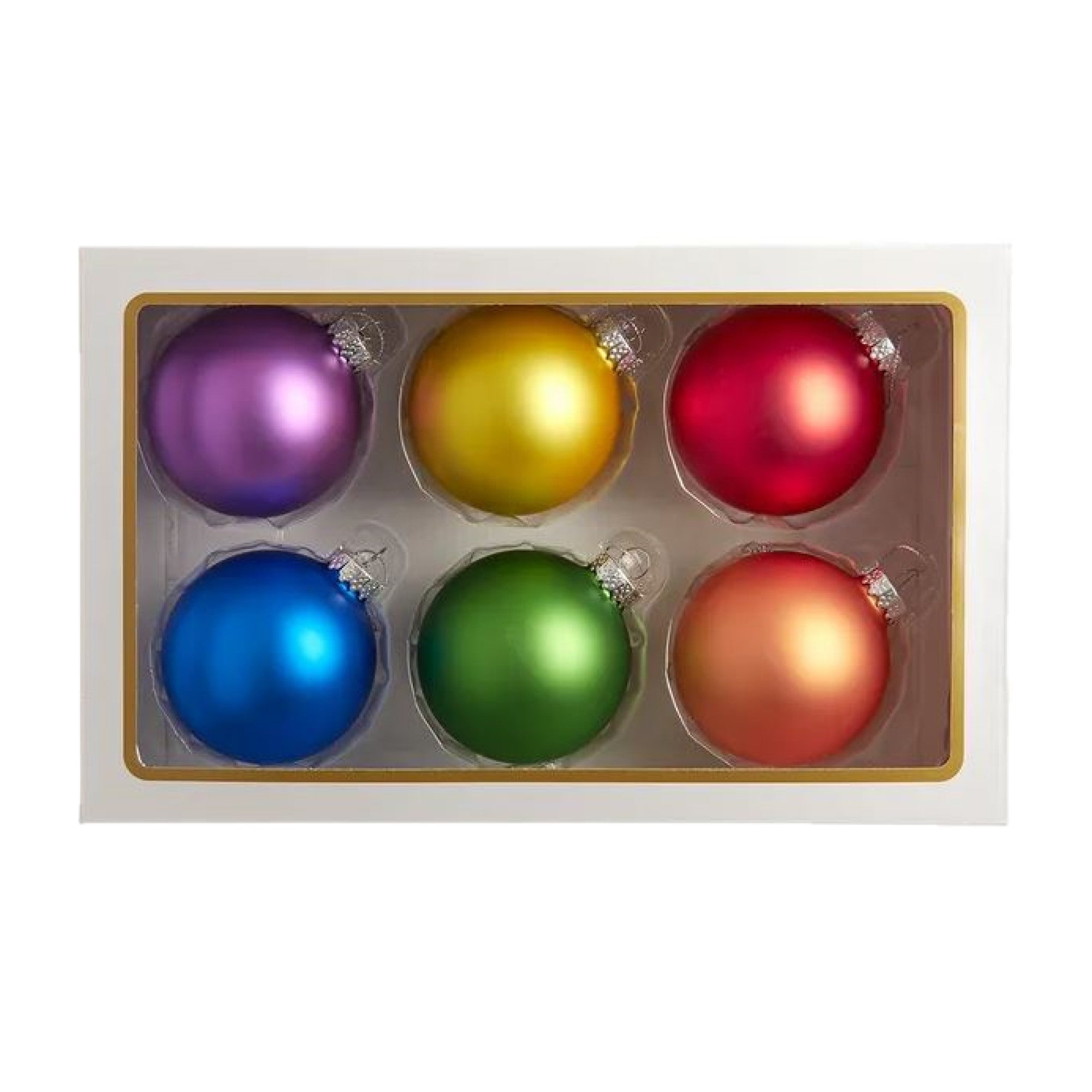 Kurt Adler Glass Ball Ornaments for Christmas Tree, Matte Pride, Assorted (6-Piece Box Set)