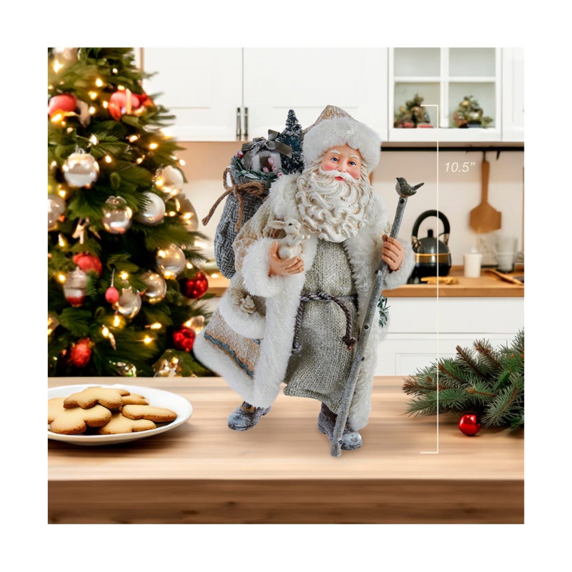 Kurt Adler Snowy Woods Santa Standing Christmas Figurine, 10.5"