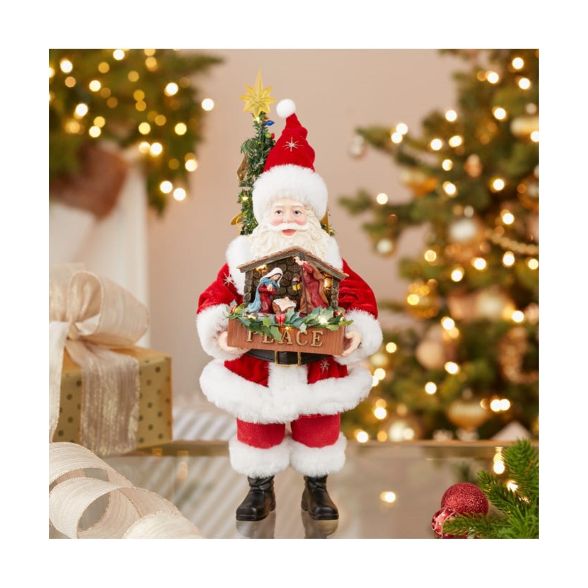 Kurt Adler Battery Operated LED Santa With Nativity Set, 13"