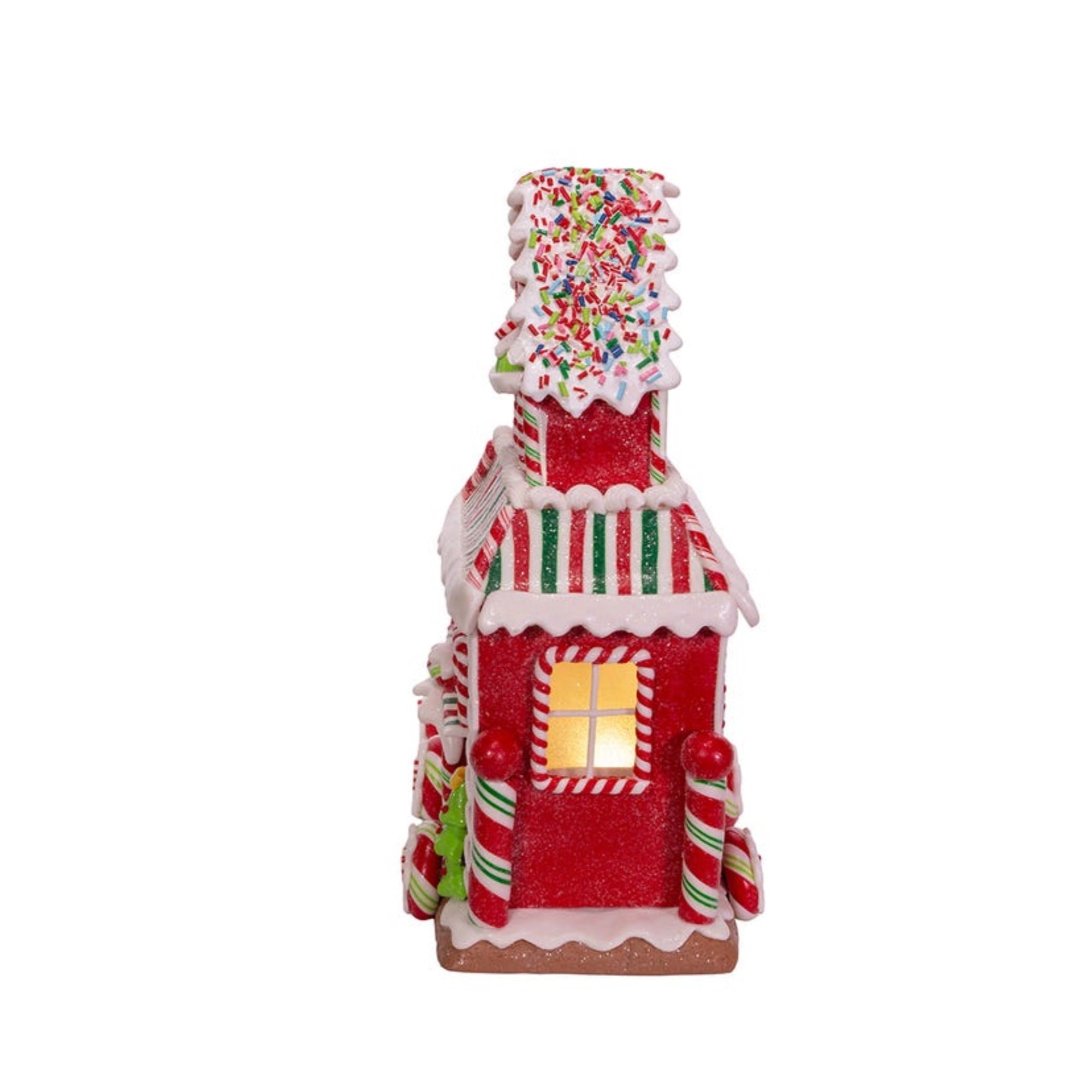 Kurt Adler Battery-Operated Lighted Table Piece with Timer, Gingerbread Train House, 10.5"
