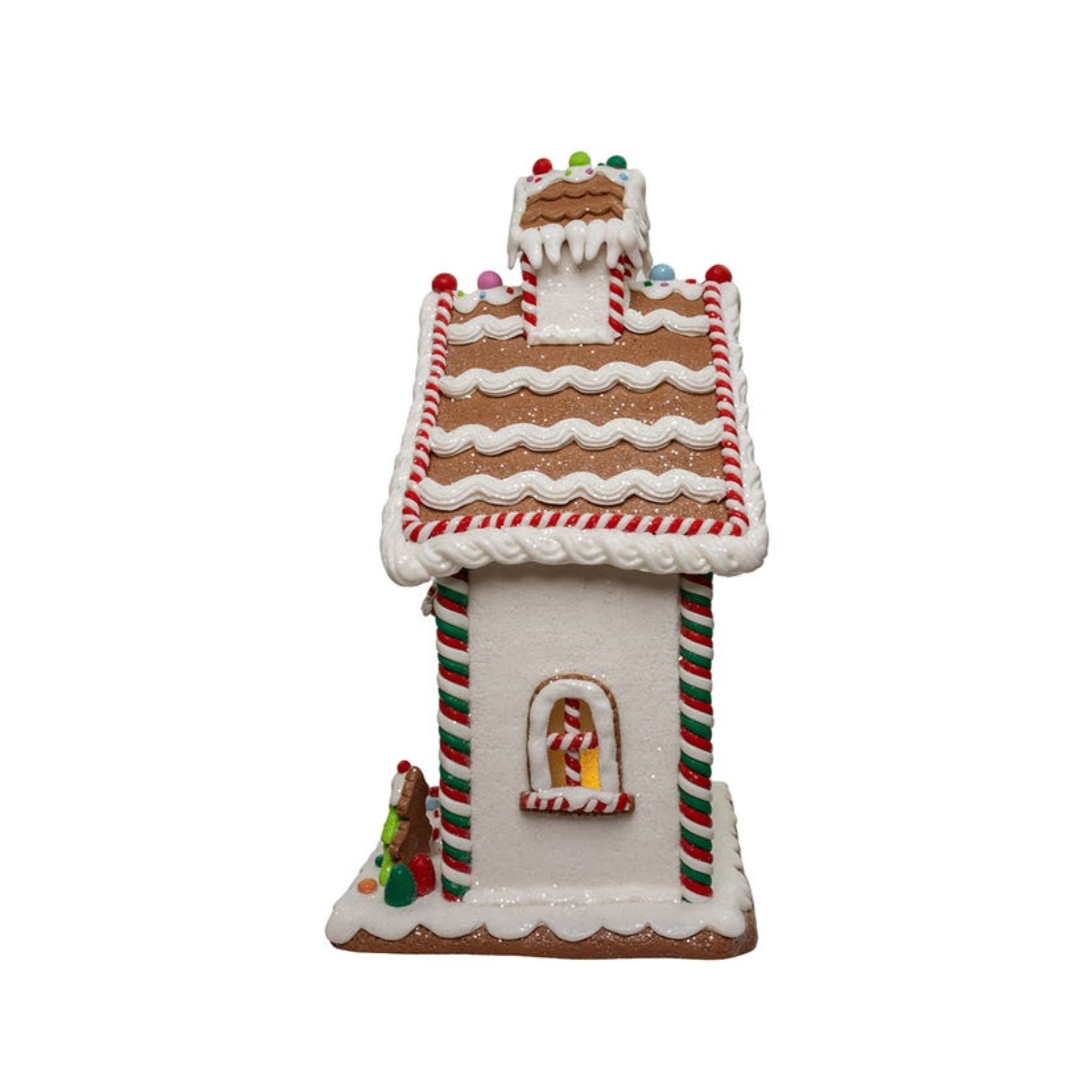 Kurt Adler Battery Operated LED Gingerbread House With Santa Table Piece, 13"