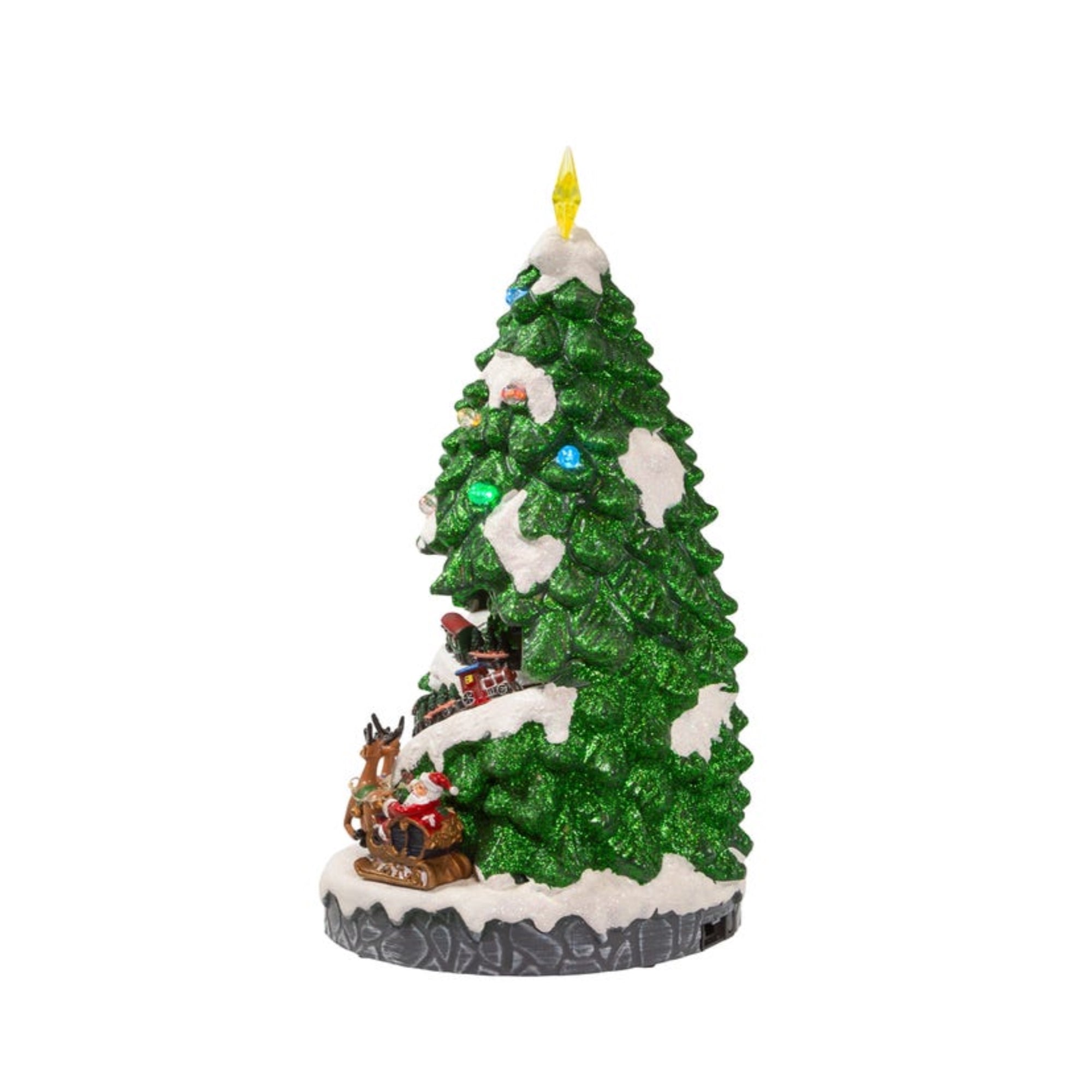 Kurt Adler Battery Operated Lighted Musical Christmas Tree with Moving Train, 15.7"