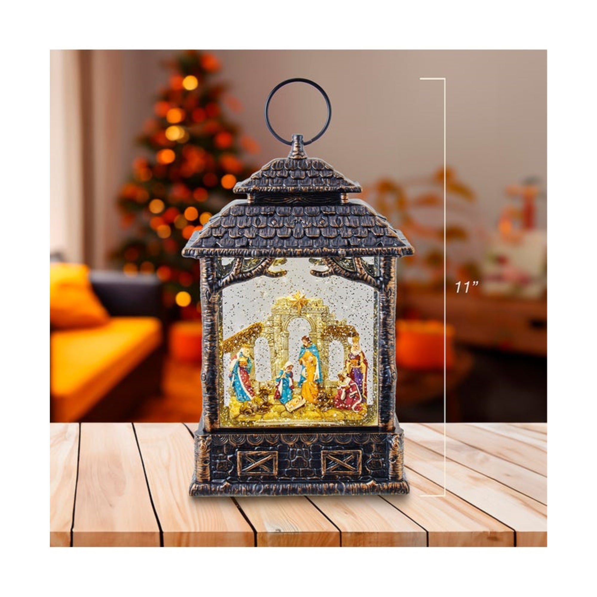 Kurt Adler Battery-Operated LED Lighted Nativity Scene Water Lantern, 11"