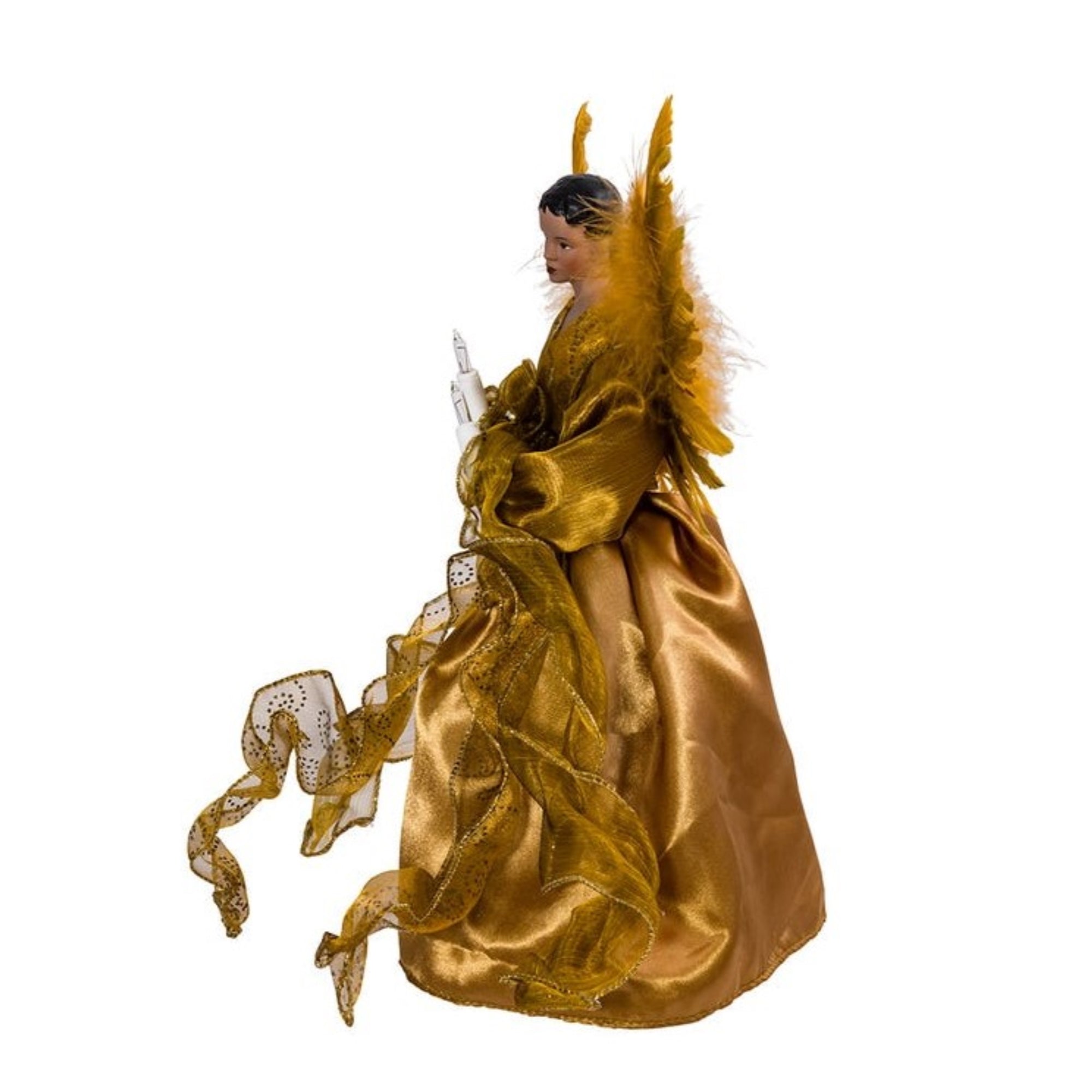Kurt Adler Lighted Christmas Tree Treetop, 10-Lights, African American Angel, Gold, 13in