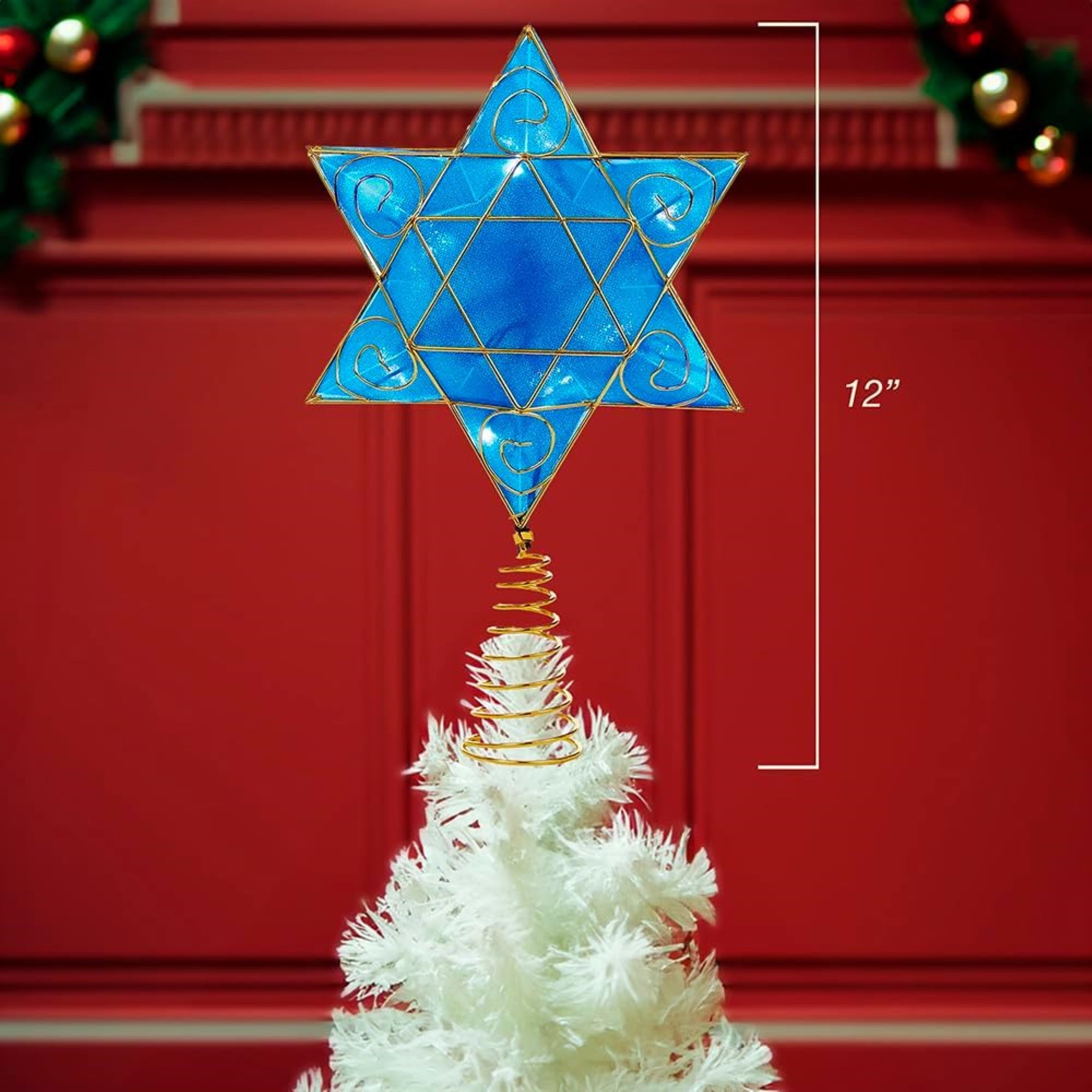 Kurt Adler Lighted Treetop, Battery-Operated Deluxe LED Hanukkah, 12in