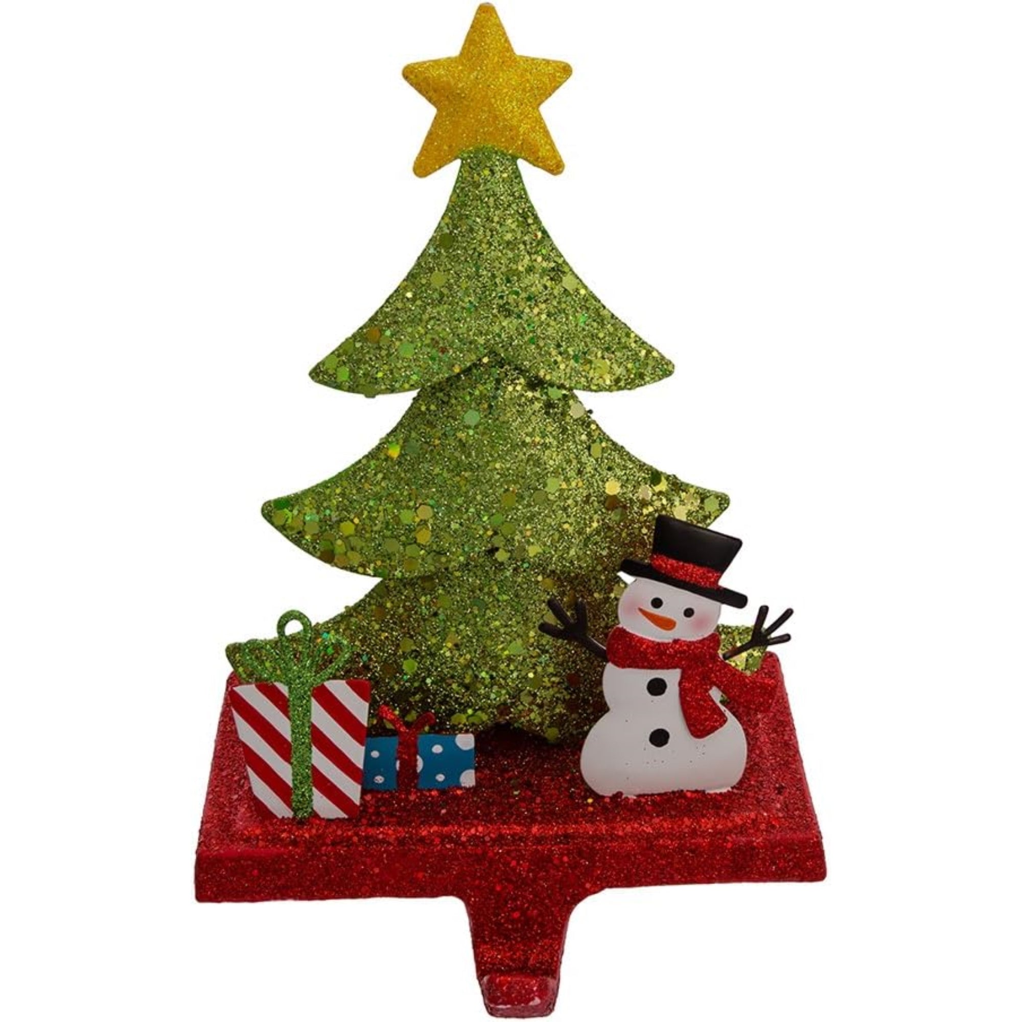 Kurt Adler Christmas Stocking Holder, Christmas Tree Glitter Base with Snowman, 6.5in