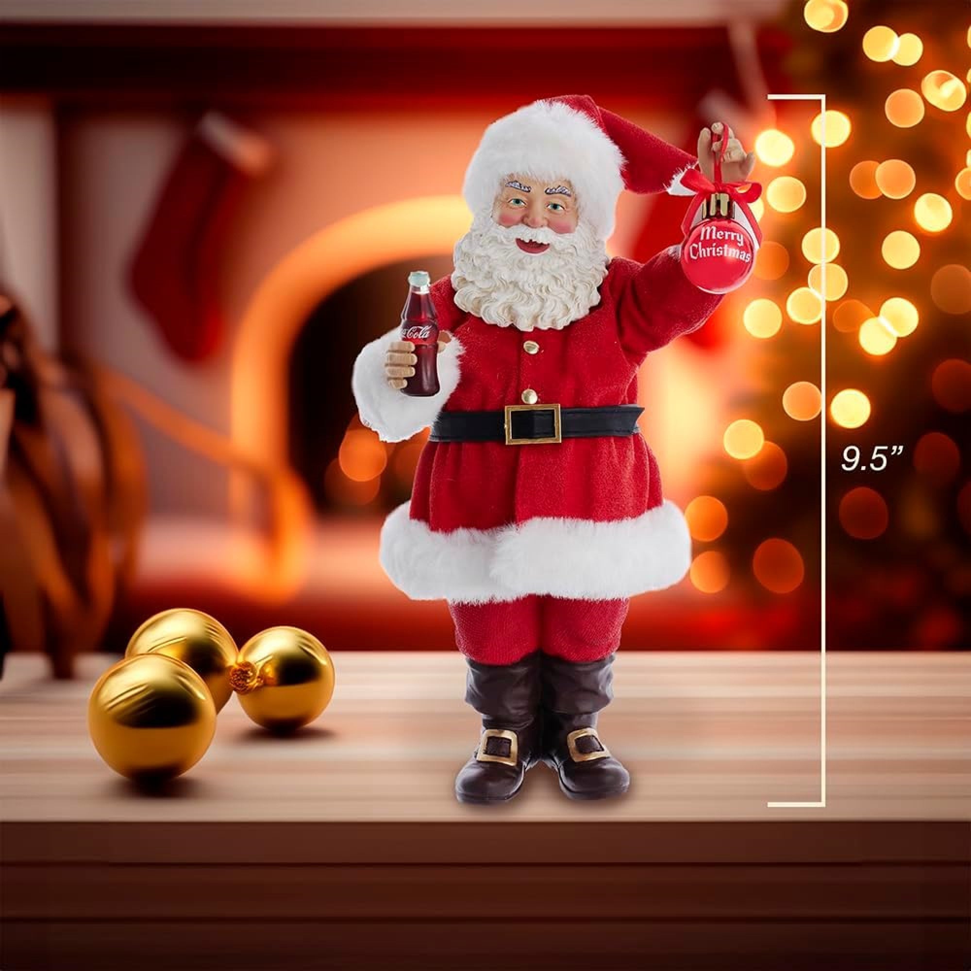 Kurt Adler Resin Christmas Tabletop Figurine, Coca-Cola Santa Holding Ornament, 9.5in