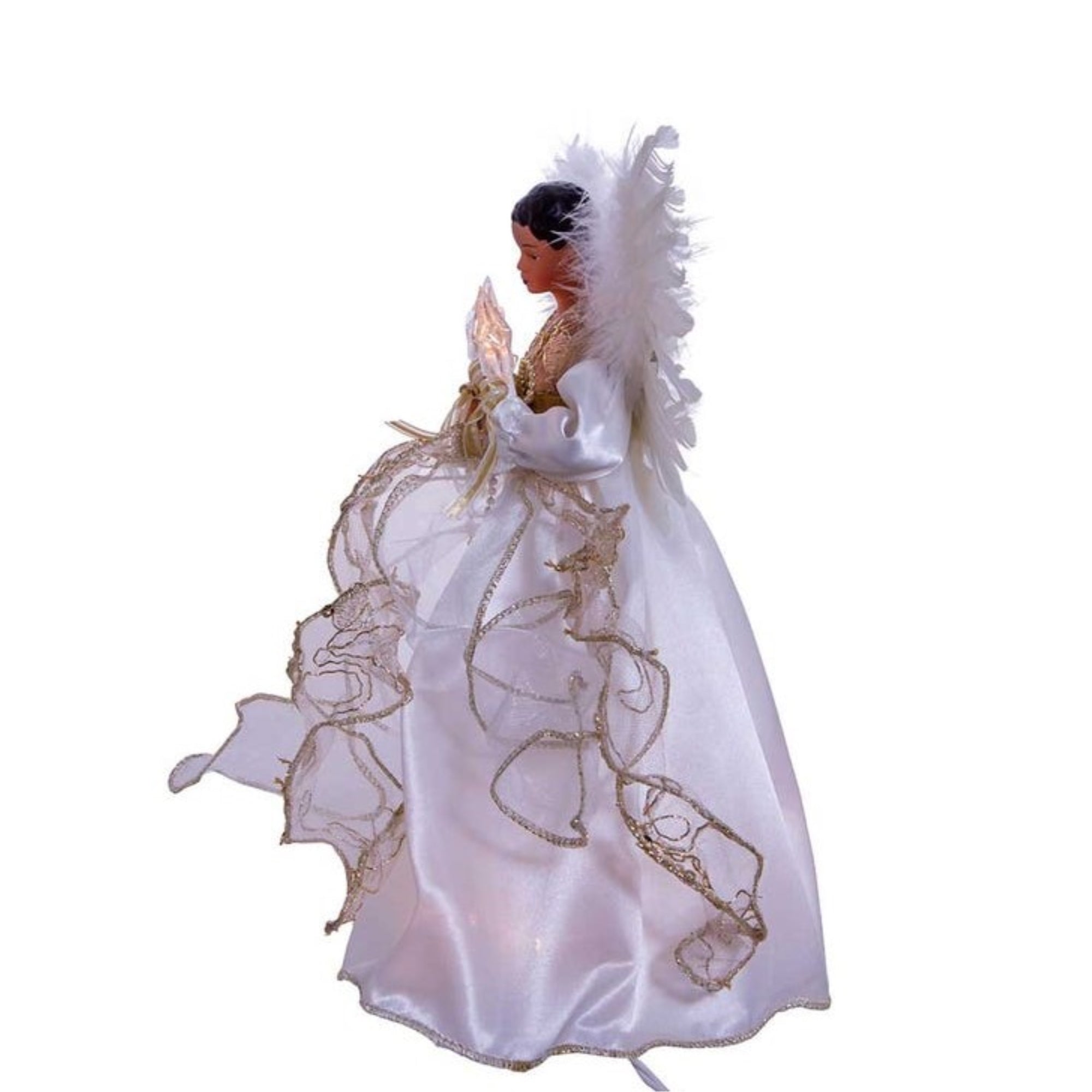 Kurt Adler Lighted Christmas Tree Treetop, 10-Lights, African American Angel, Ivory & Gold, 12in