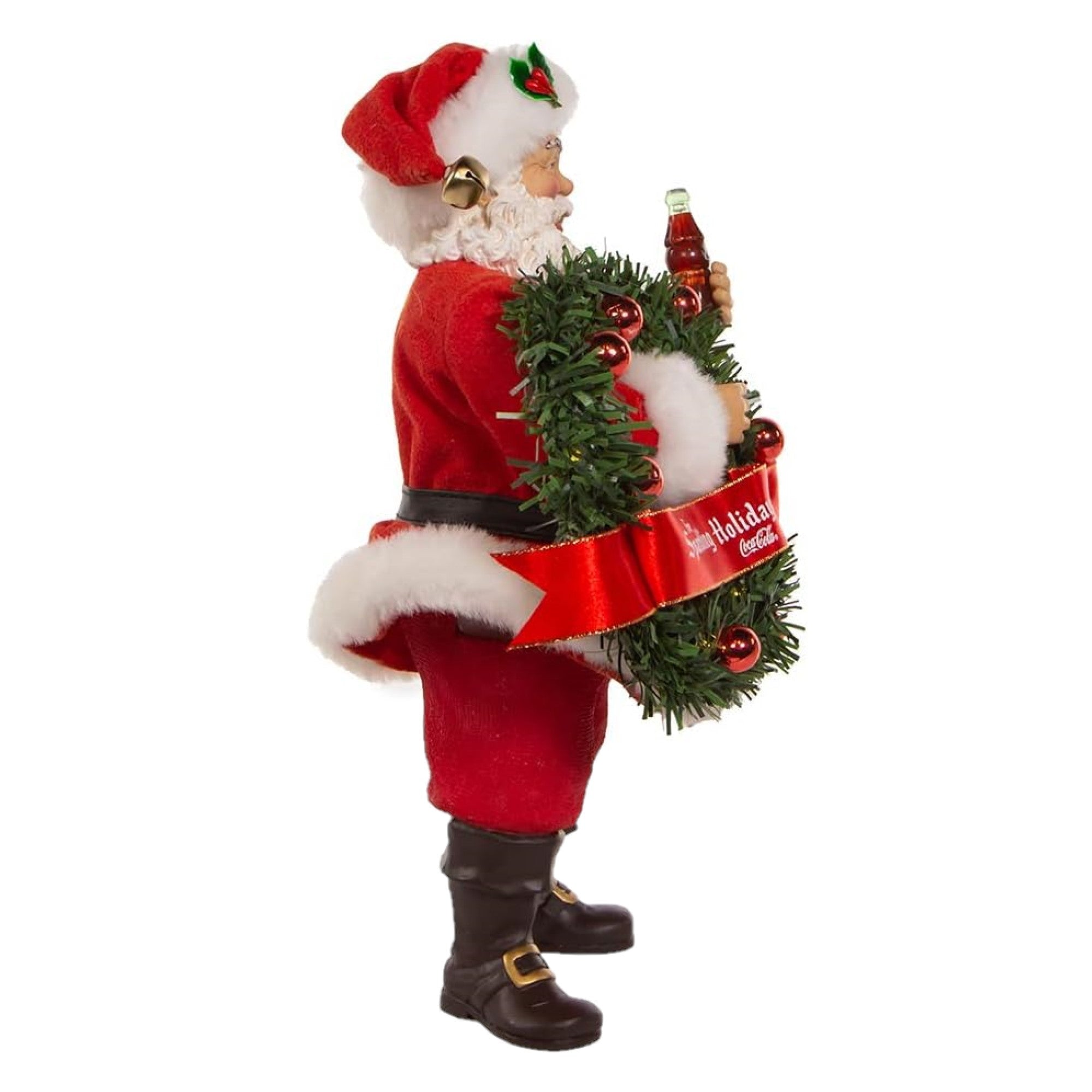 Kurt Adler Battery-Operated Fabriche Table Figurine, Coca-Cola Santa with Lighted Wreath, 10.5"