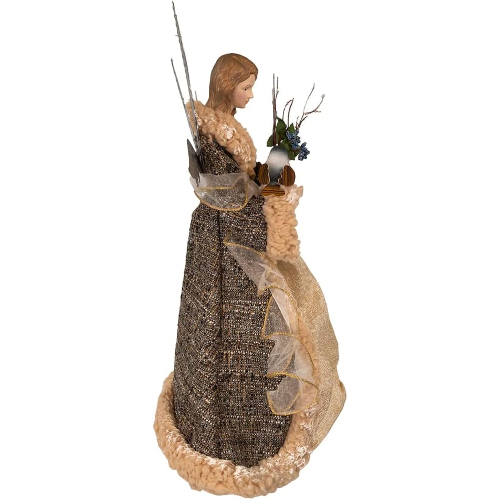 Kurt Adler Unlit Treetop, Rustic Glam Angel with Dove and Glittered Accents, 16"