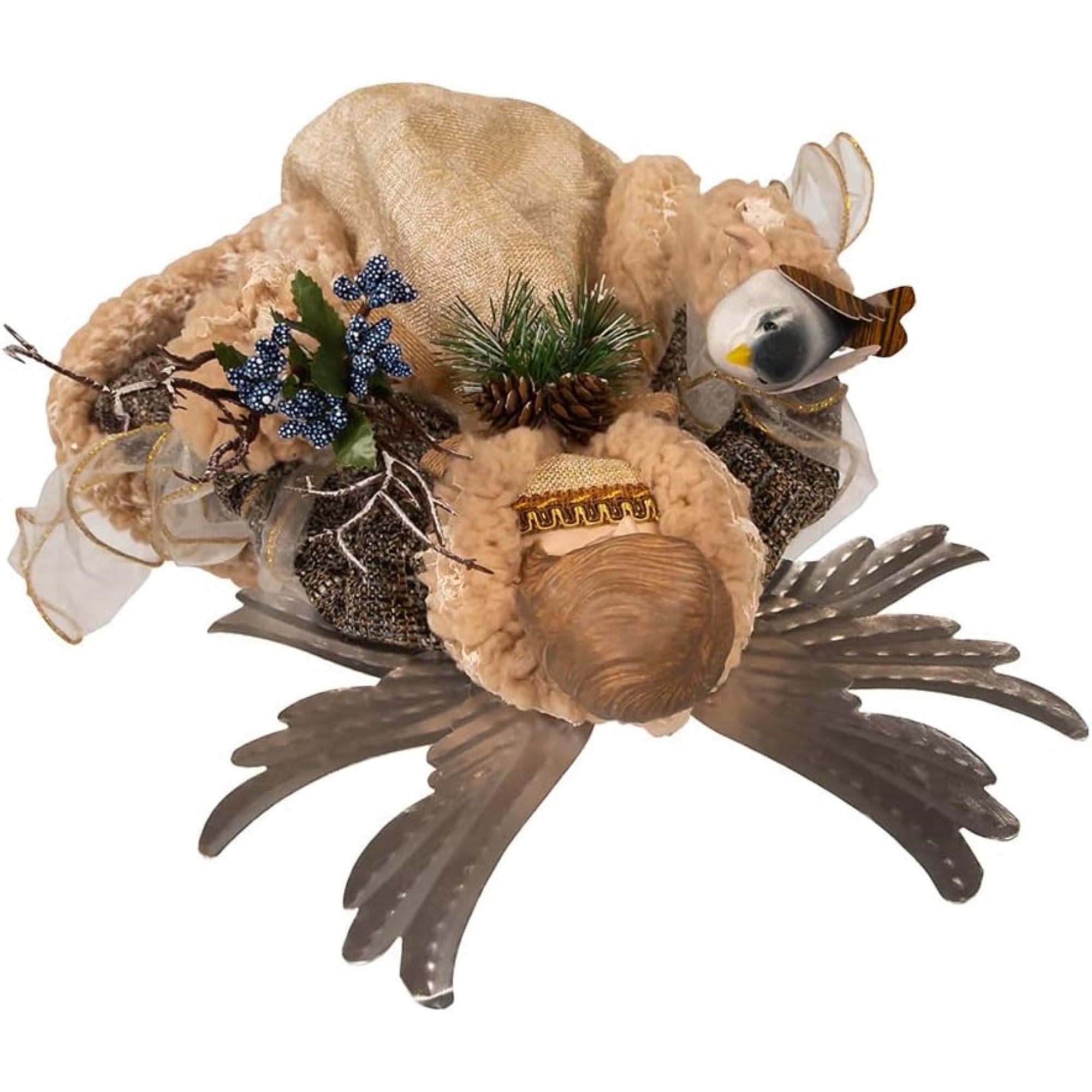 Kurt Adler Unlit Treetop, Rustic Glam Angel with Dove and Glittered Accents, 16"