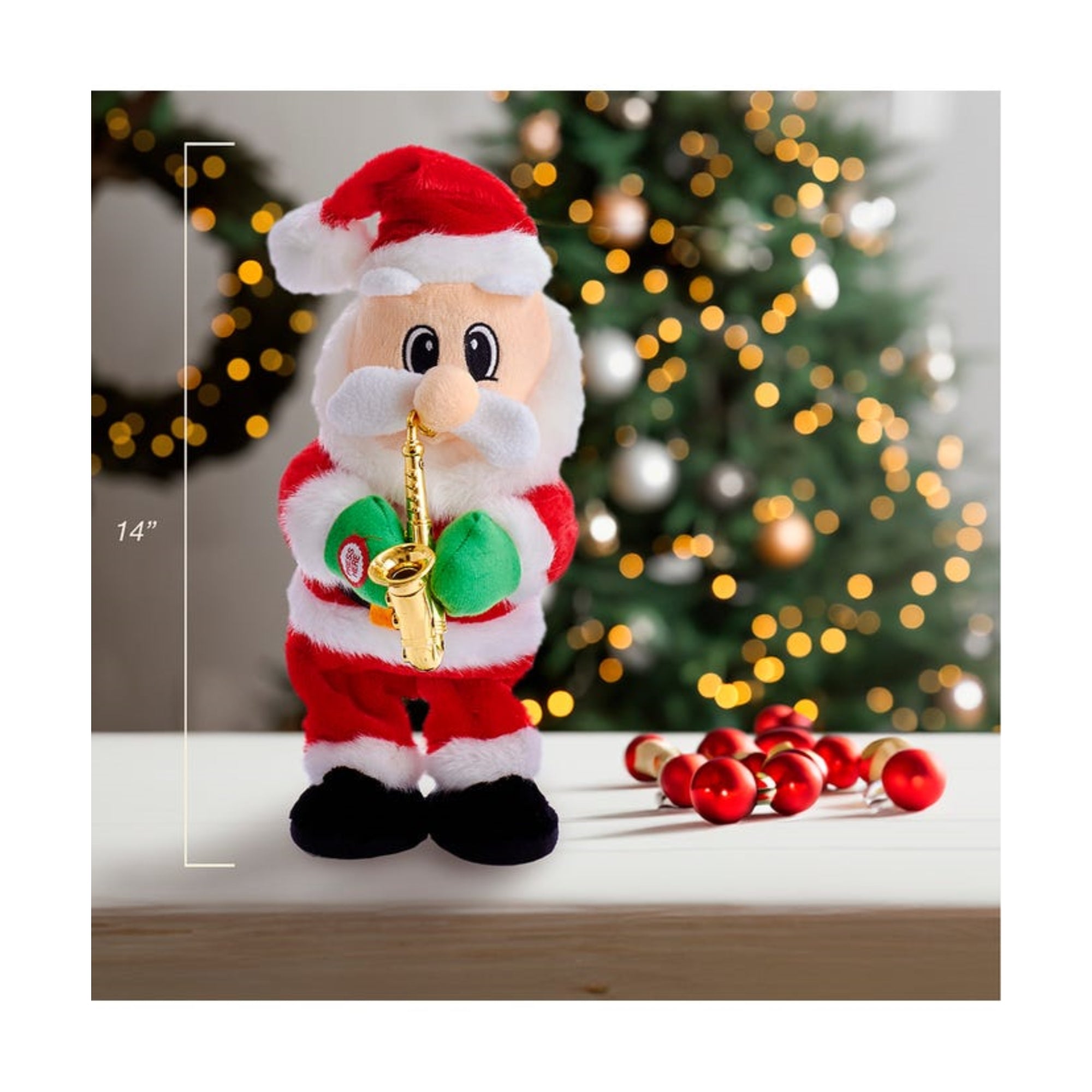 Kurt Adler Battery-Operated Dancing Jazz Santa Plush Decoration, 14"