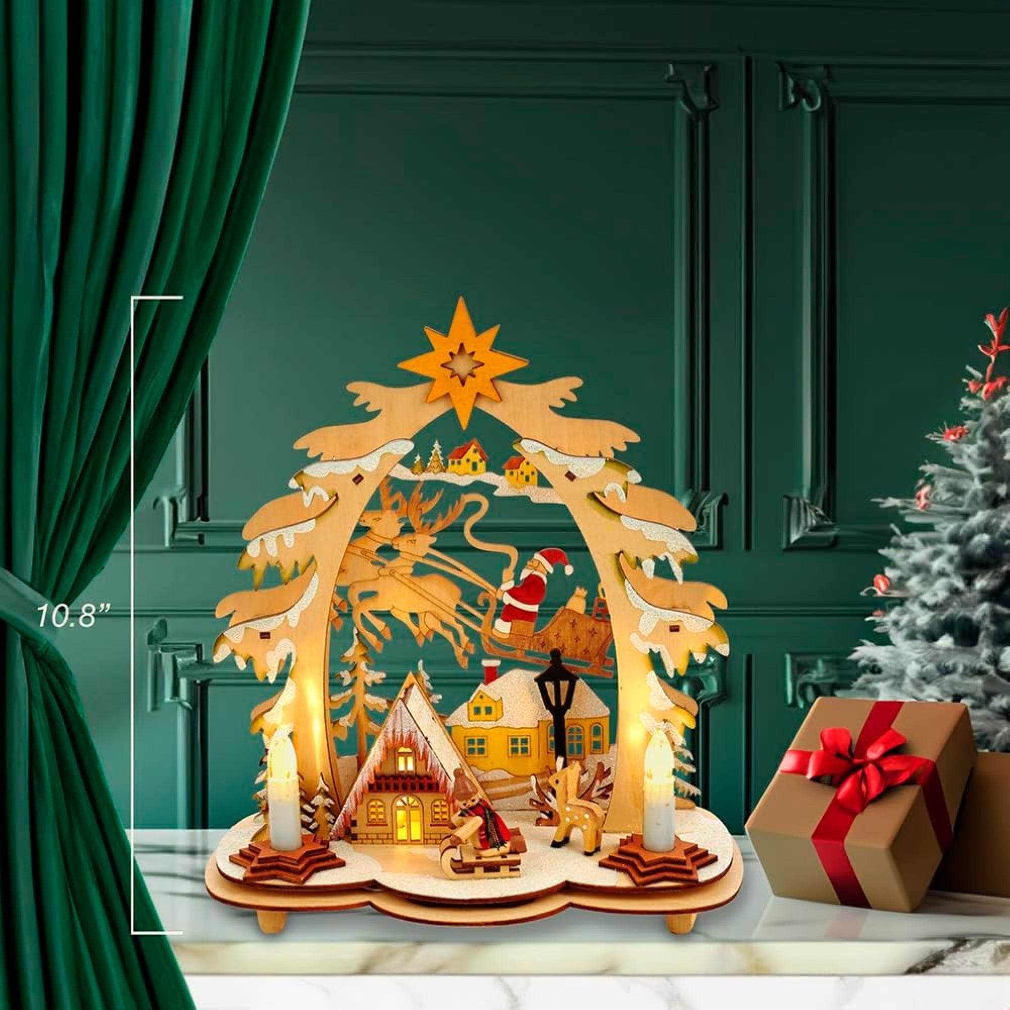 Kurt Adler Battery-Operated LED Lit Wooden Village House with Santa
