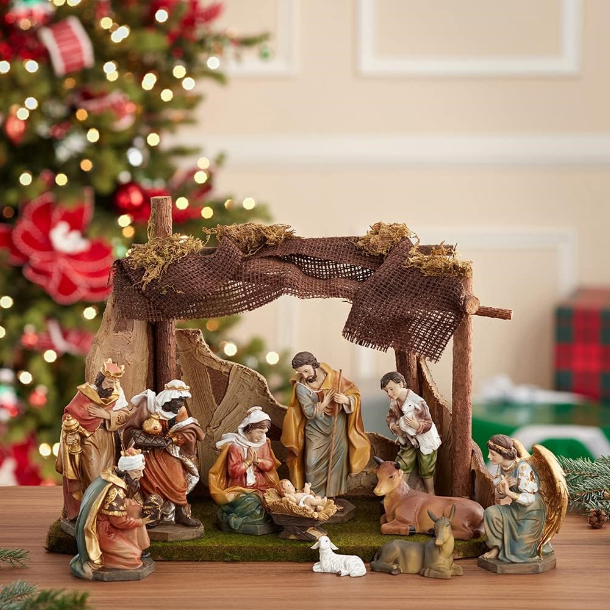 Kurt Adler Nativity Set With Stable Table Piece, 12-Piece Set