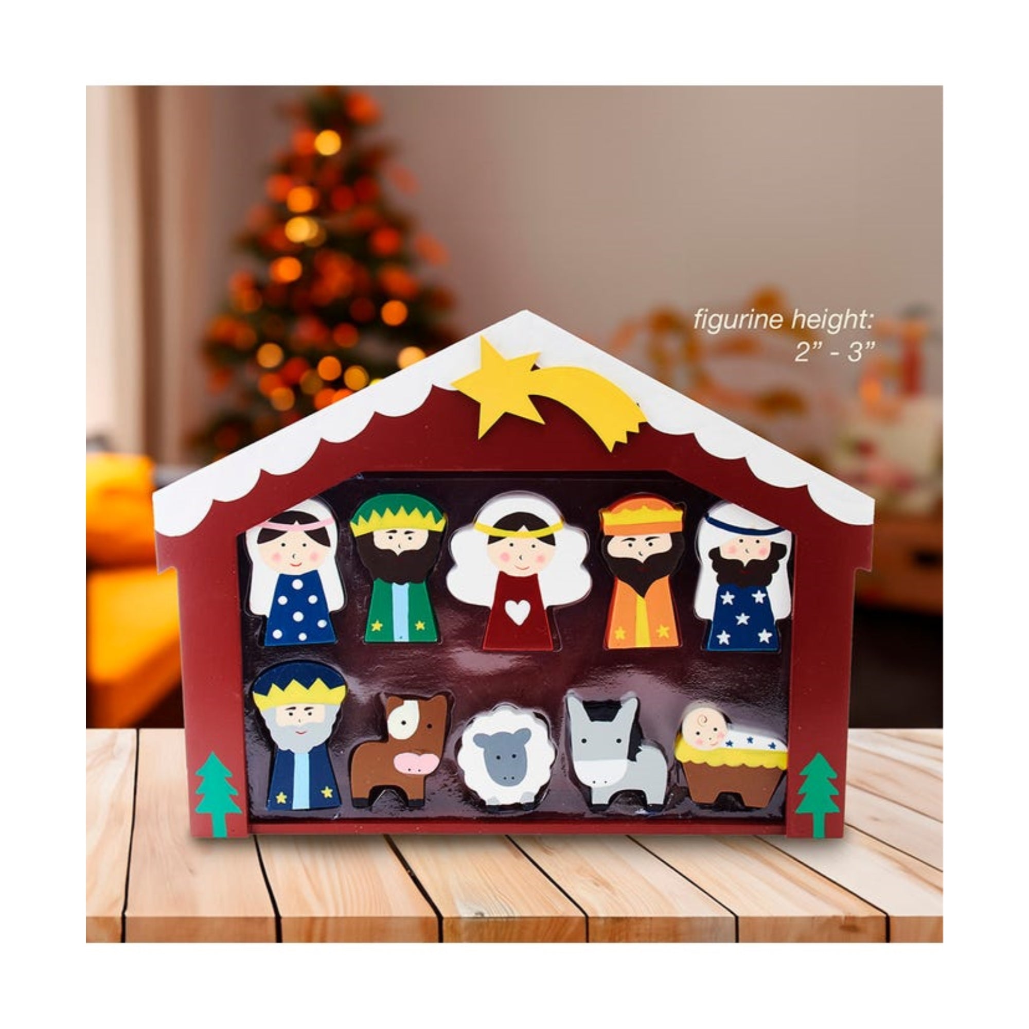 Kurt Adler Children's Nativity Set w/ Stable Table Piece, 10-Piece Set