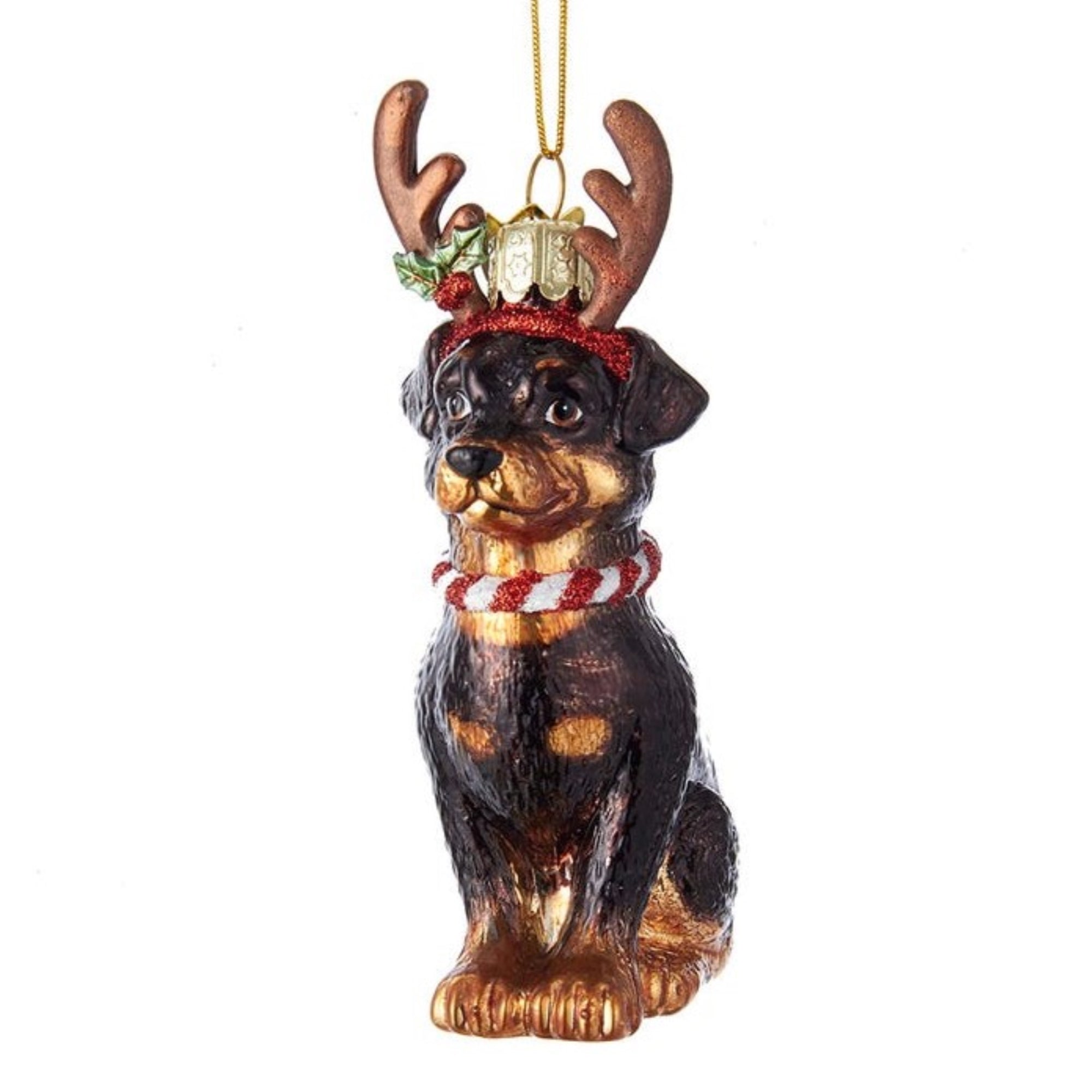 Kurt Adler Noble Gems Glass Ornament for Christmas Tree, Rottweiler with Antlers, 4"