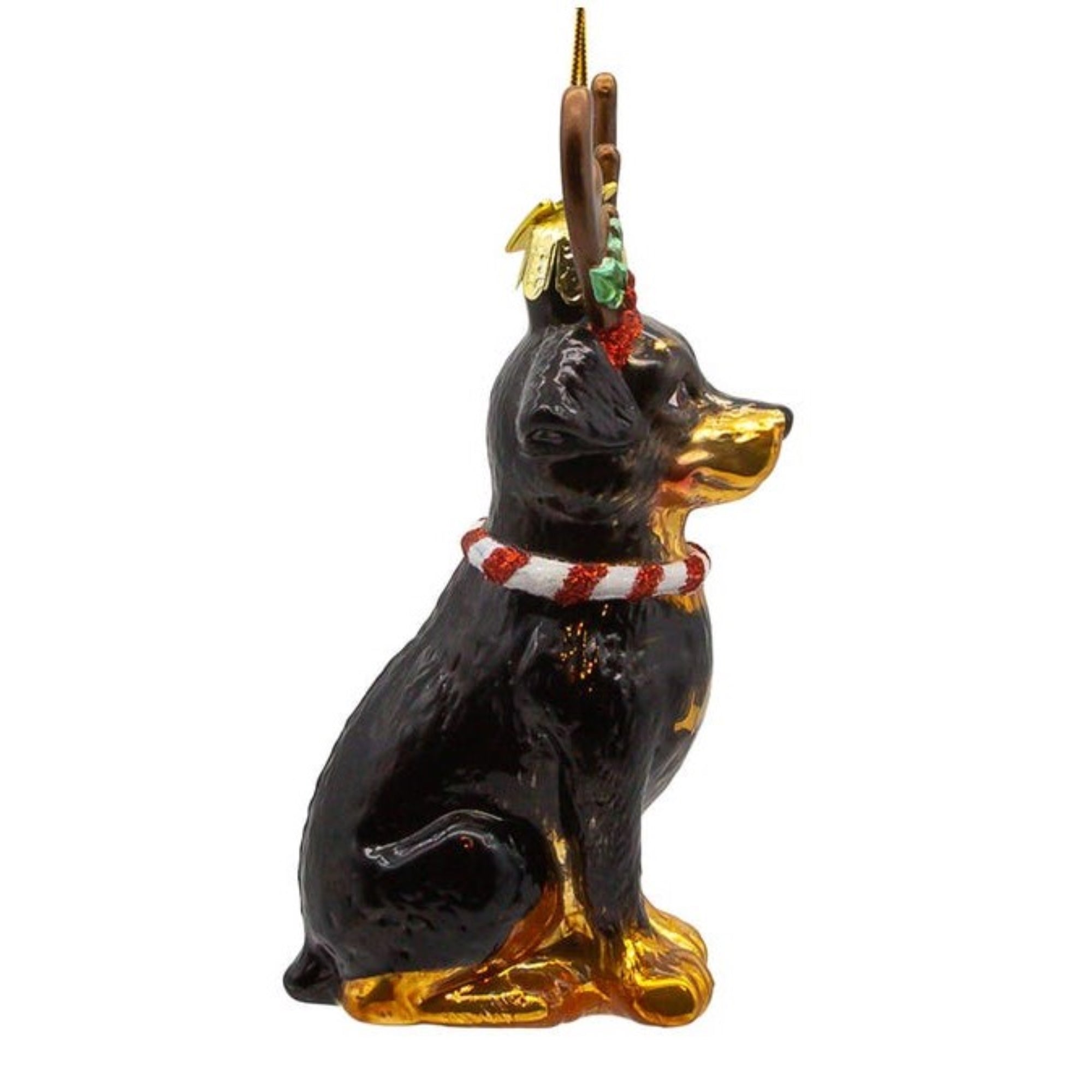 Kurt Adler Noble Gems Glass Ornament for Christmas Tree, Rottweiler with Antlers, 4"