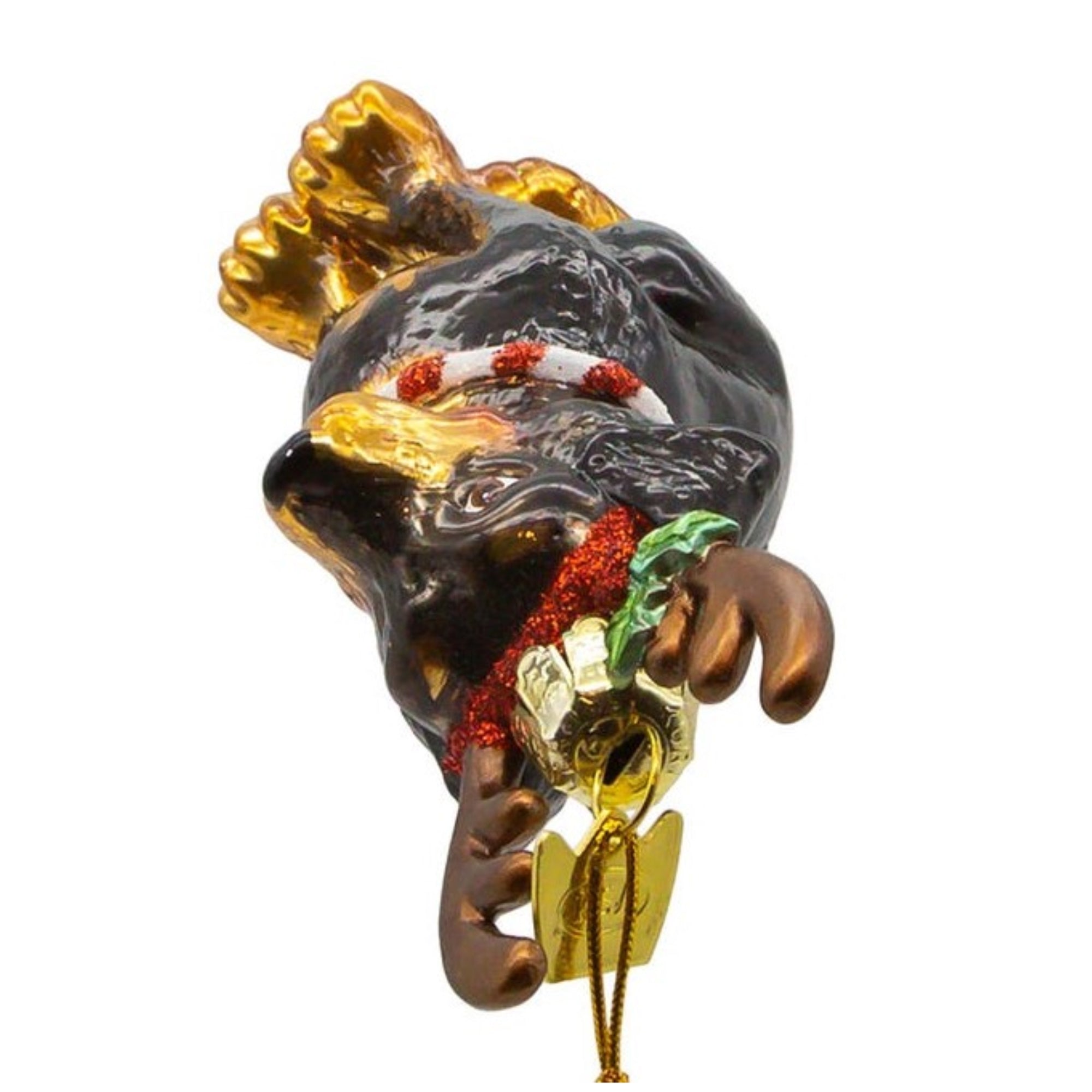 Kurt Adler Noble Gems Glass Ornament for Christmas Tree, Rottweiler with Antlers, 4"